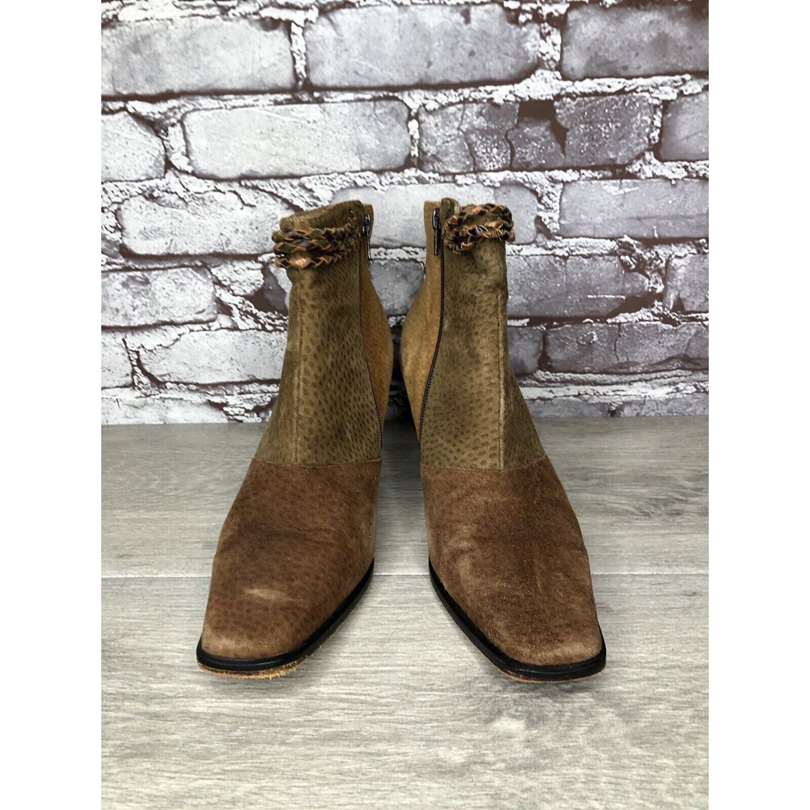 Other CHIARINI Tan Brown Green Suede Leather Double Sided Zipper H Size US 9.5 / IT 39.5 - 2 Thumbnail