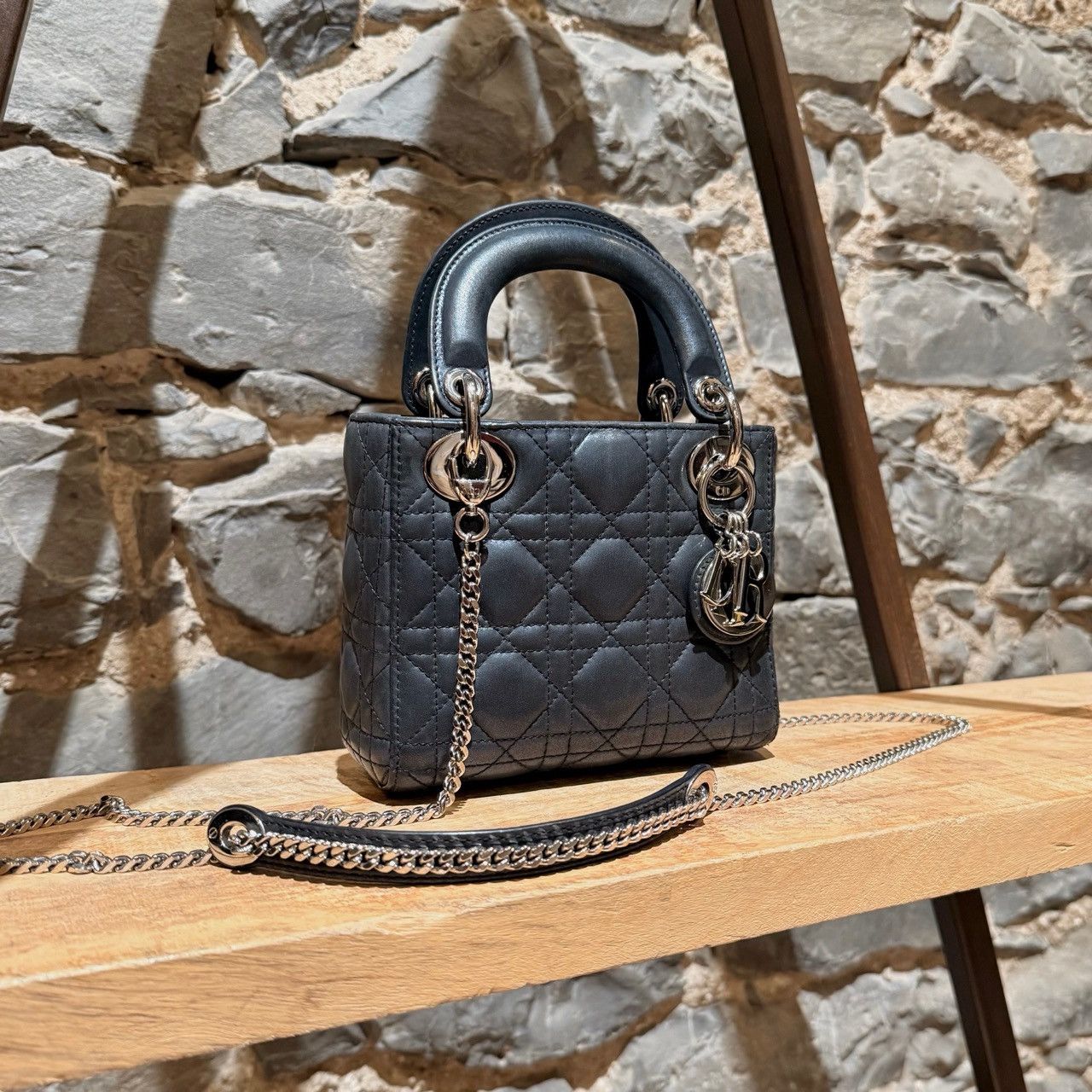 Dior Dior 2015 Metallic Midnight Blue Calfskin Mini Lady Dior Bag Size ONE SIZE - 3 Thumbnail