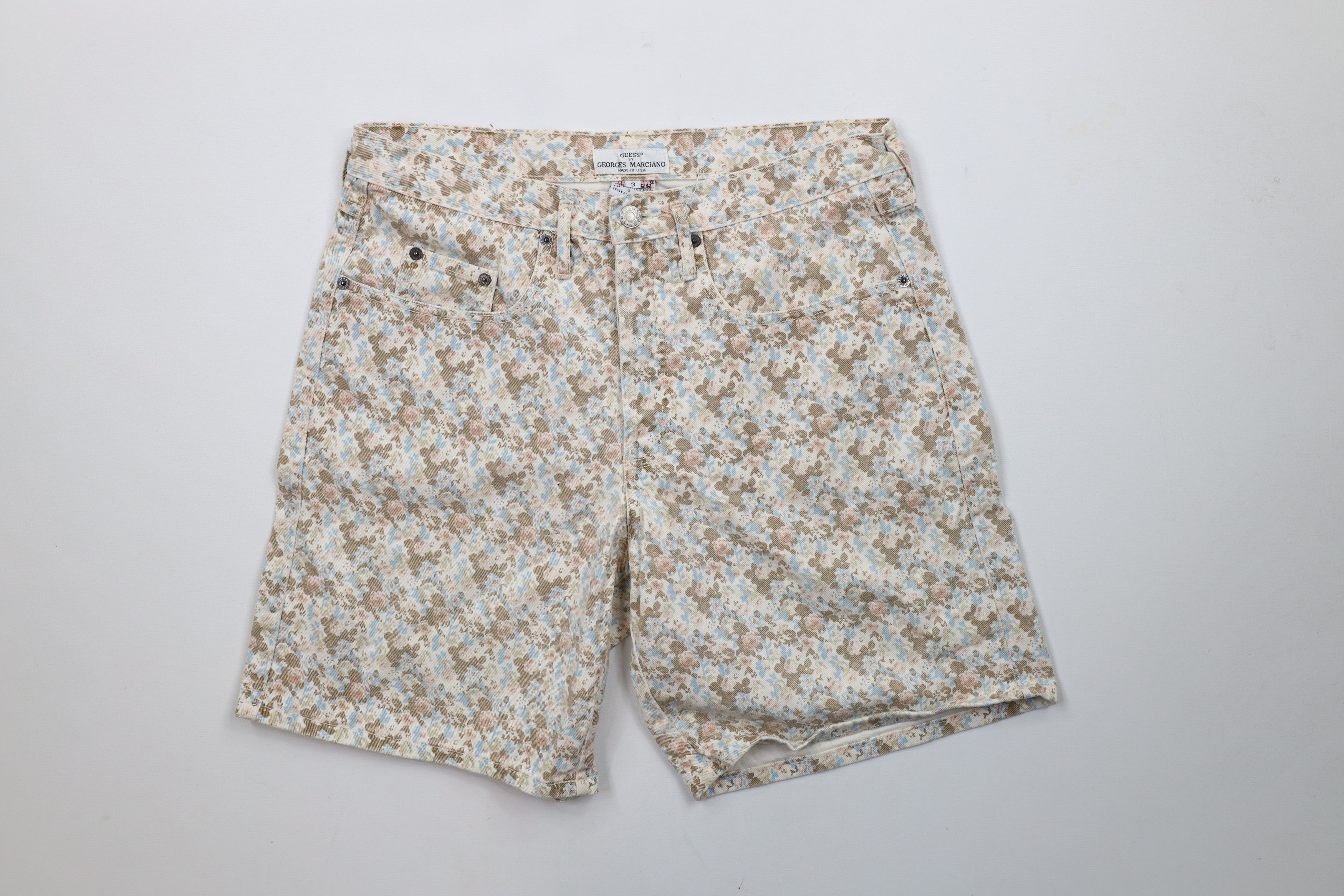 Guess × Vintage Vintage 90s Guess All Over Print Button Fly Denim Shorts USA Size 26" / US 2 / IT 38 - 1 Thumbnail