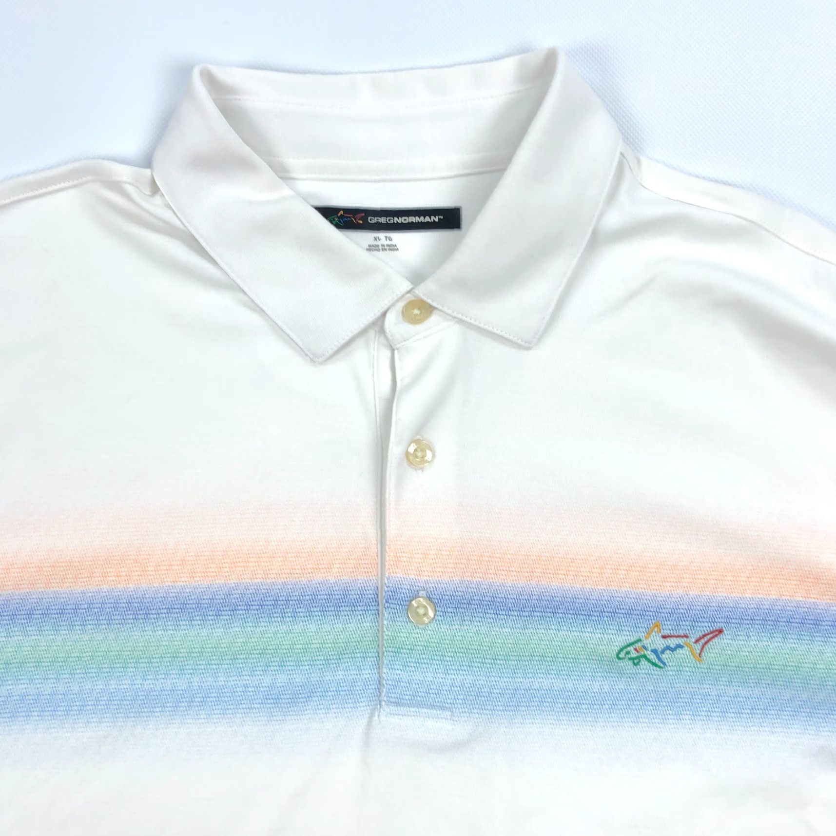 Vintage Greg Norman Polo Shirt Men XL Golf Performance Play Dry Shark Stripe White Size US XL / EU 56 / 4 - 2 Thumbnail