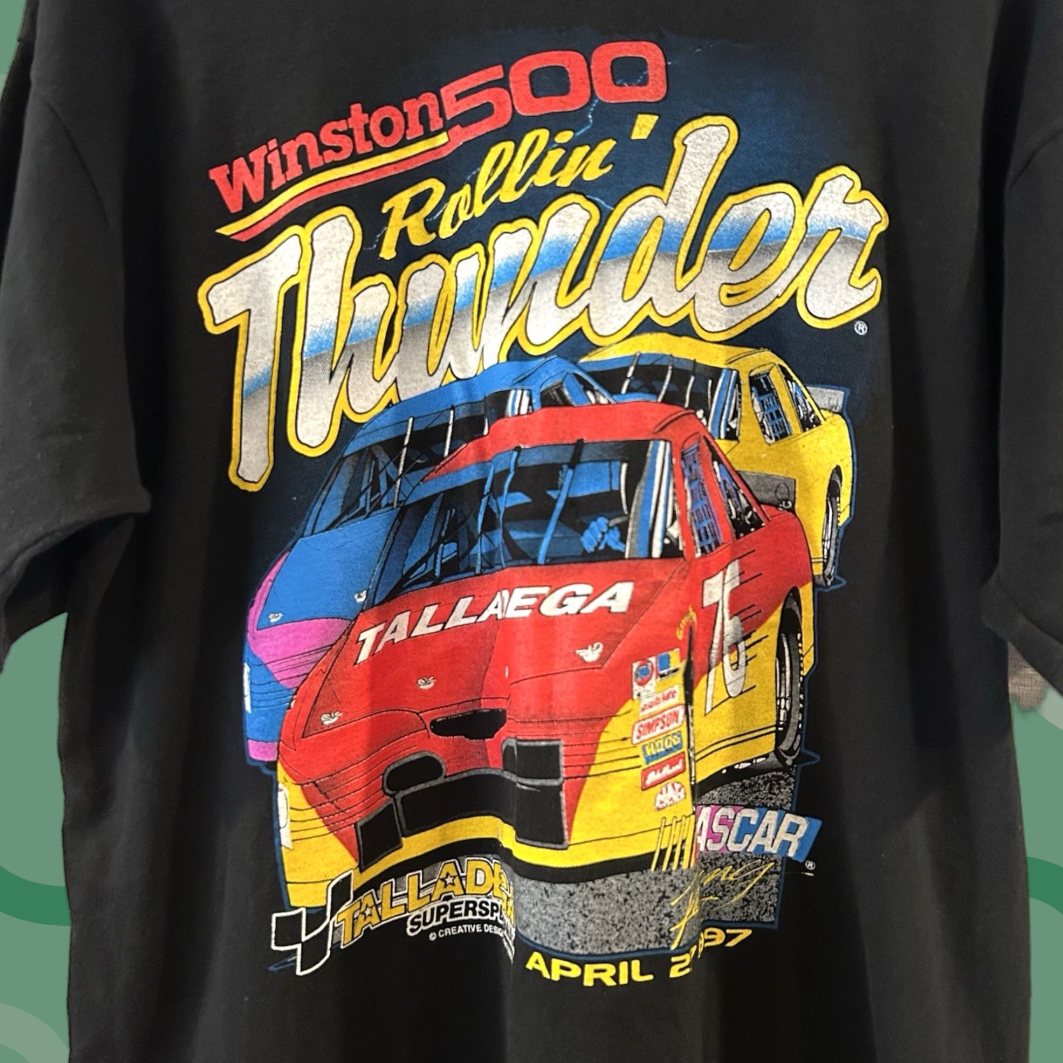 NASCAR VINTAGE Nascar 1997 TALLADEGA Racing Shirt XL Unisex Black Short Sleeve Cotton 1990s Mens Womens Boys Girls Size US XL / EU 56 / 4 - 1 Thumbnail