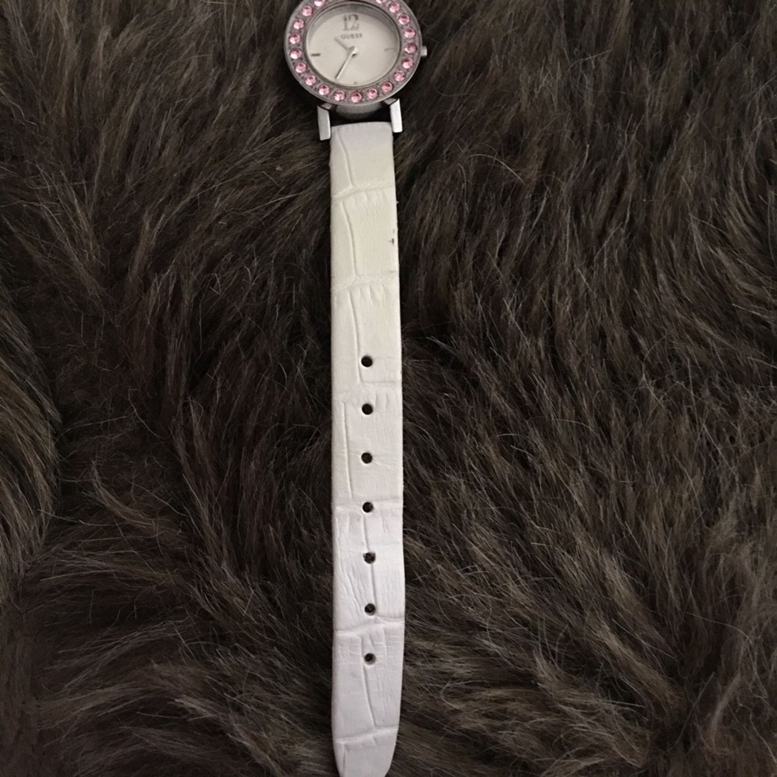 Guess Ladies Guess pink rhinestone white leather watch Size ONE SIZE - 6 Thumbnail