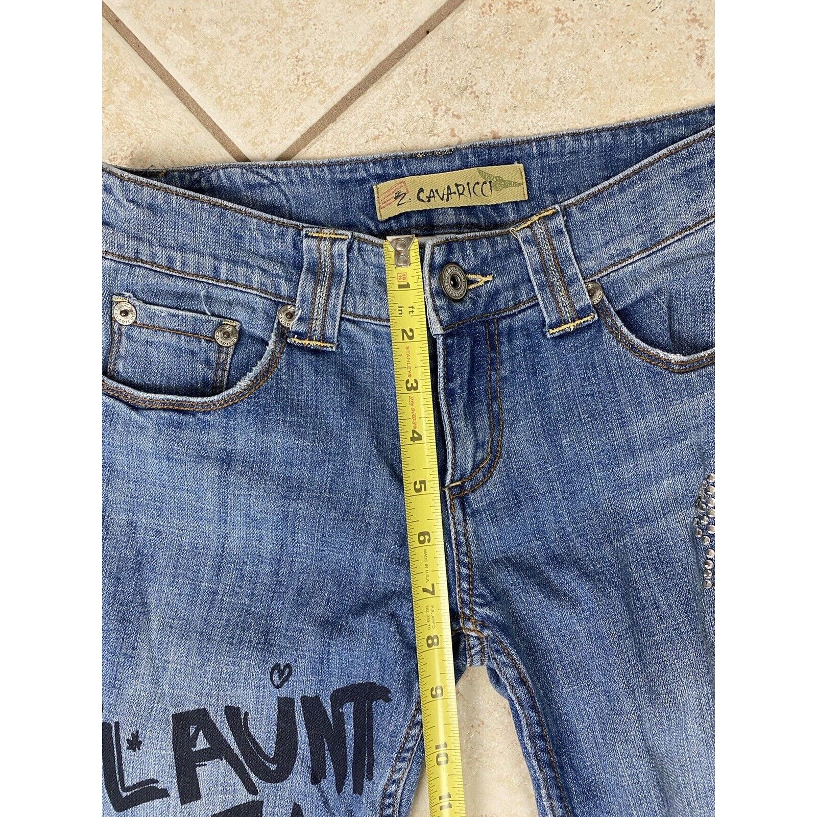 Other VTG Z Cavaricci Denim Jeans Rhinestones Graffiti Bootcut Size 25" / US 0 / IT 36 - 13 Thumbnail