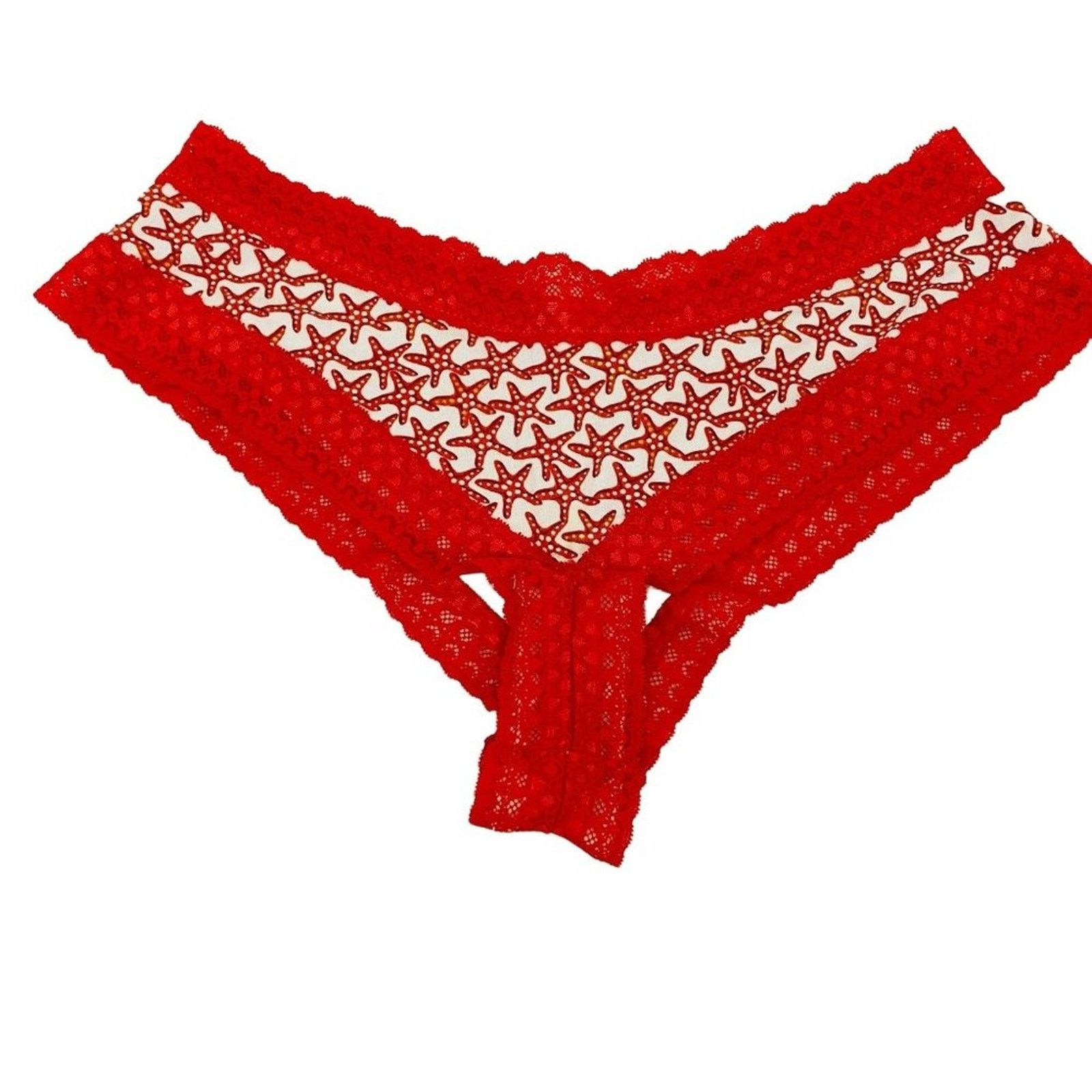 Victorias Secret Victoria's Secret Red Starfish Lace Trim Cotton Cheeky Panty, Women's