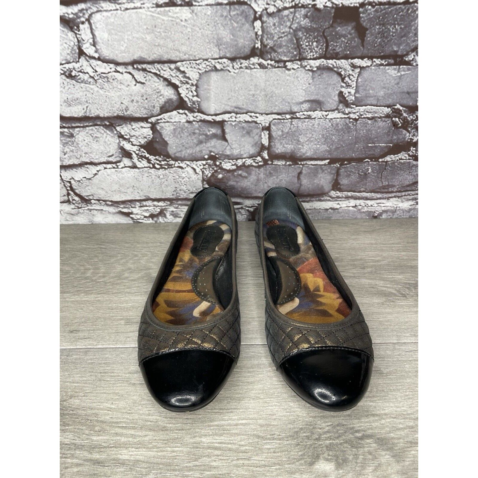 Born BORN Riley Black Bronze Quilted Metallic Patent Leather Ball Size US 7 / IT 37 - 11 Thumbnail