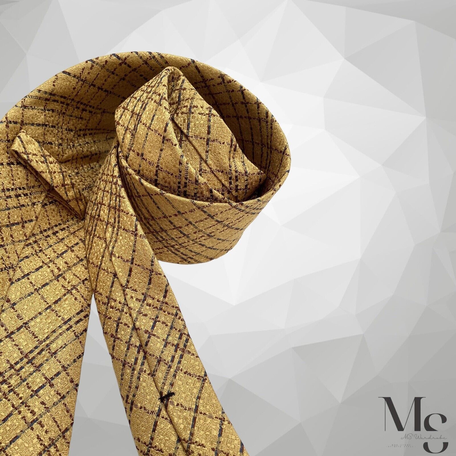 Ungaro Paris UNGARO Gold PLaid Silk Tie Made In Italy W: 3.5" EX COND Size ONE SIZE - 4 Thumbnail