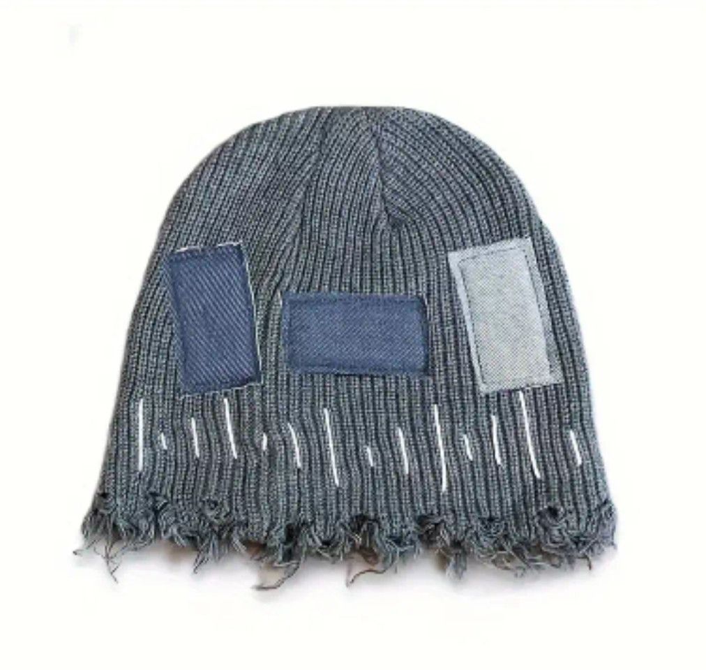 Vintage Knit Patchwork Street Distressed Frayed Beanie Size ONE SIZE - 1 Preview
