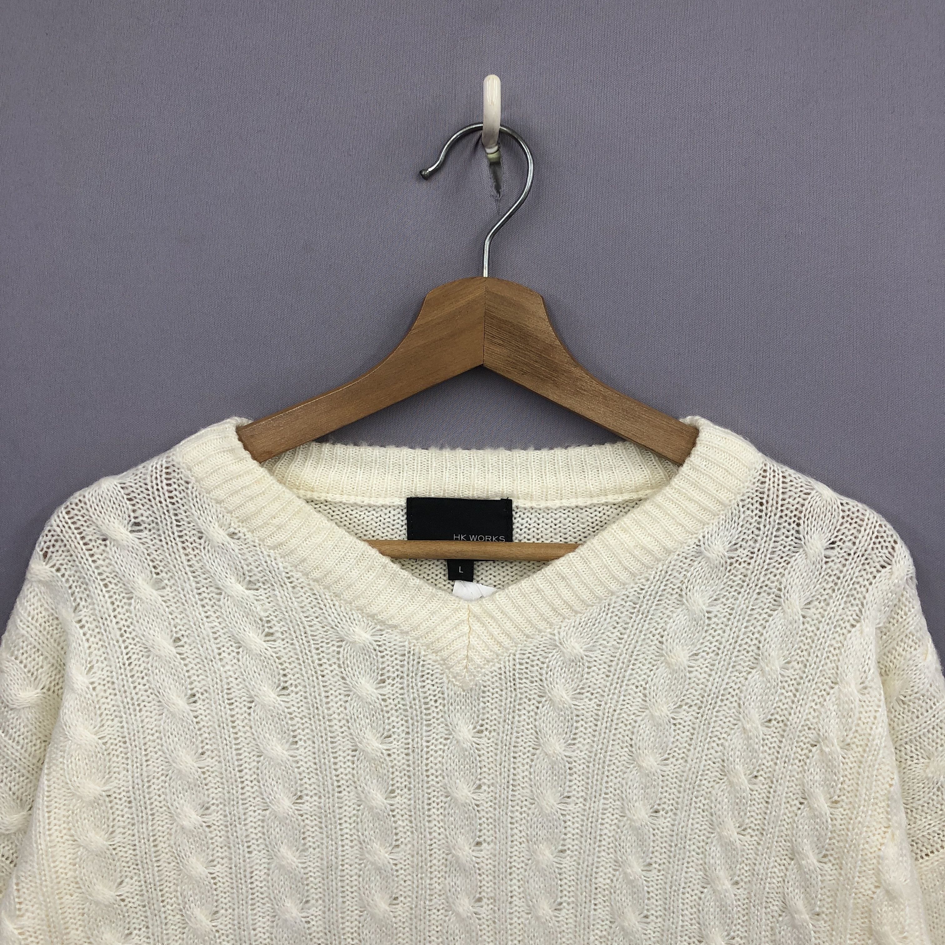 Hiroko Koshino Homme × Vintage Japanese Cable Knit Vintage Sweater Casual White Hype Rare Size US L / EU 52-54 / 3 - 3 Thumbnail