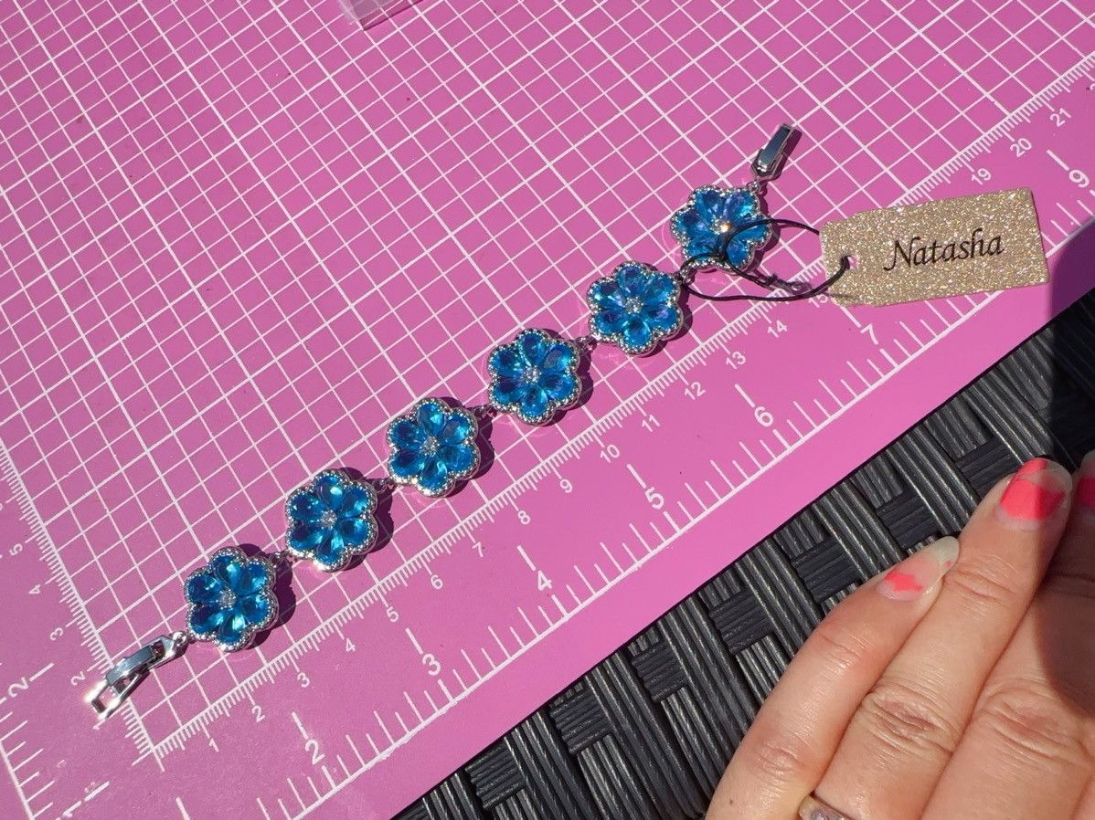 Designer Natasha 925 sterling silver Blue Cubic Zircon Crystal Flower Size ONE SIZE - 5 Thumbnail