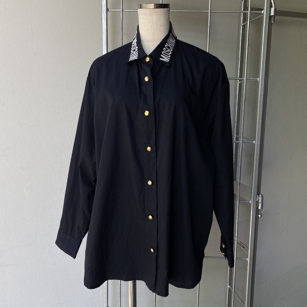 Moschino MOSCHINO Black Moschino Logo Collar Shirt Size L / US 10 / IT 46 - 13 Thumbnail
