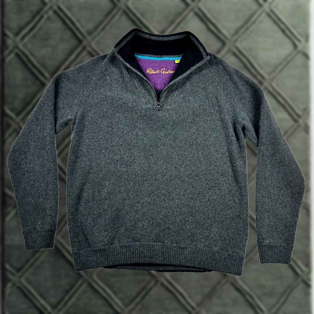Robert Graham Robert Graham Sweater Mens M Wool Cashmere Blend 1/4 Zip Pullover Heather Gray Wool Gr ay Mock Neck Long Sleeve Vintage No Size US M / EU 48-50 / 2 - 1 Thumbnail