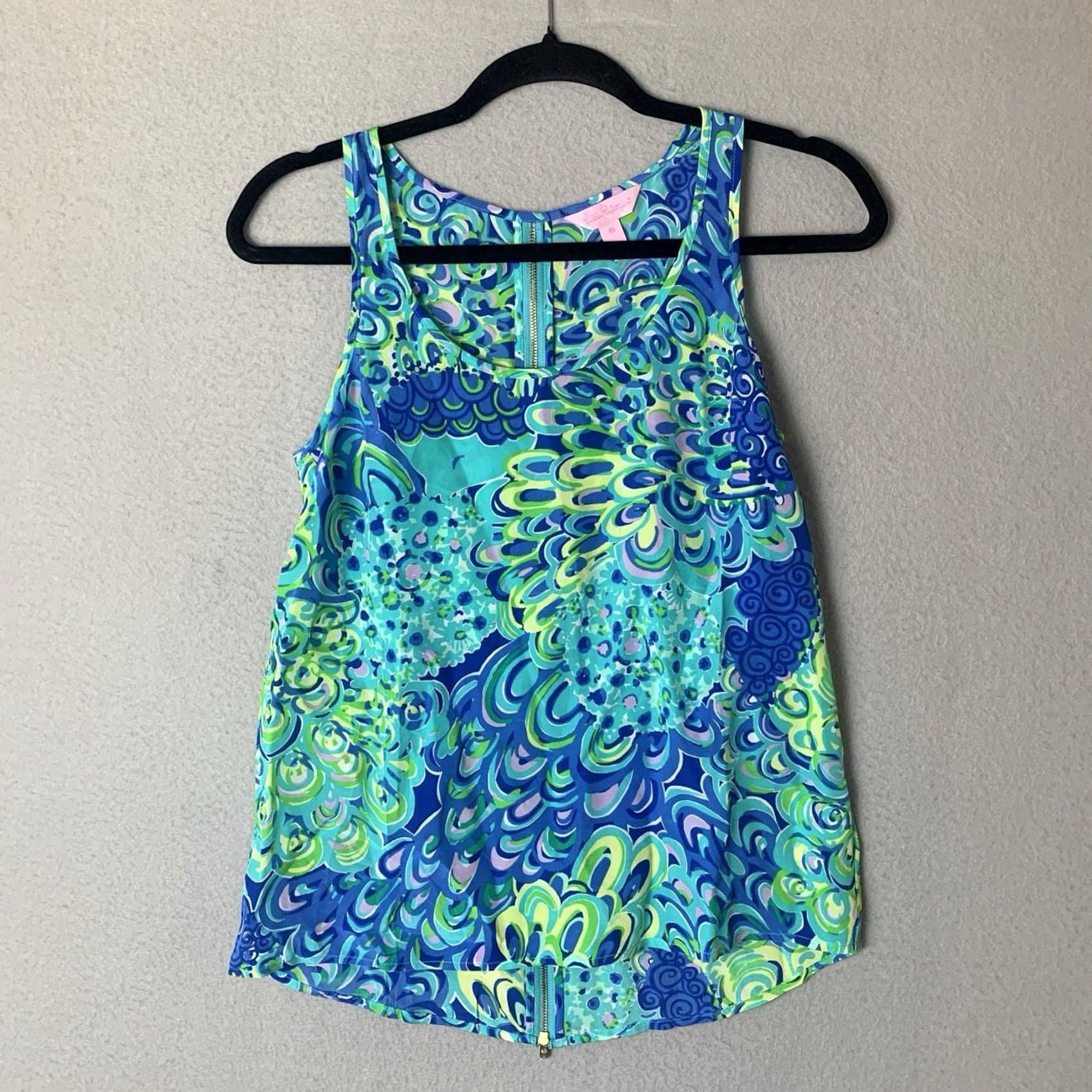 Lilly Pulitzer Lilly Pulitzer Top Women XS Aerial Sea Blue Lagoon 100% Silk Sleeveless Back Zip Size XS / US 0-2 / IT 36-38 - 2 Thumbnail