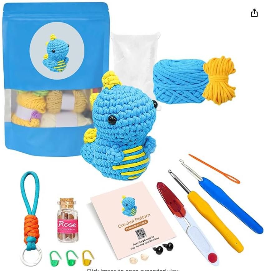 NBDN Nobrandedon Crocheting Starter Kit DIY Supplies, Makes 1 Blue Dinosaur Size ONE SIZE - 1 Thumbnail