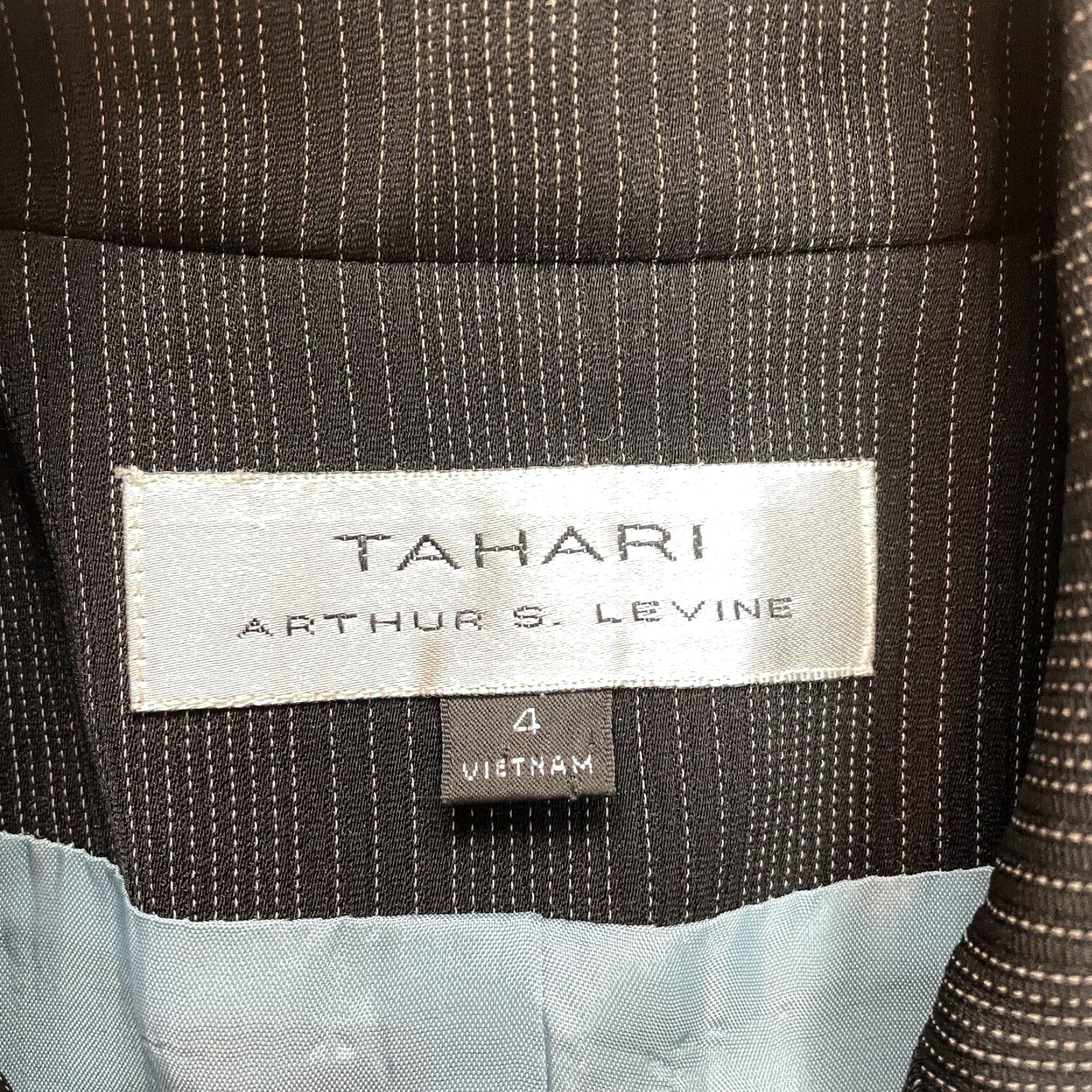Vintage Tahari Arthur S Levine ASL Blazer Women 4 Black Striped Single Breasted 1 Button Size S / US 4 / IT 40 - 5 Thumbnail