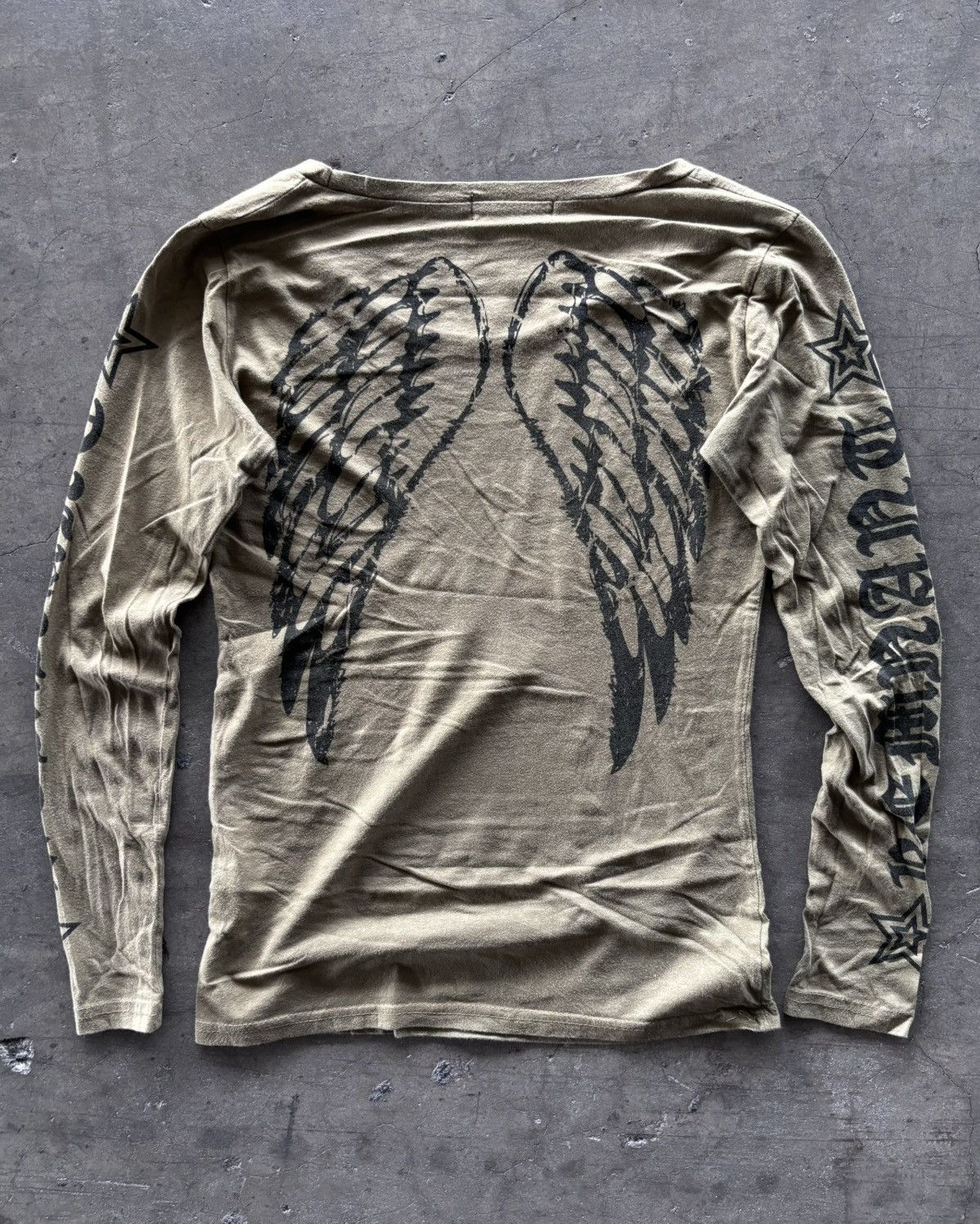 Japanese Brand Ed Hardy Style Male Vkei Skull Wings Poem Y2k Longsleeve Size US M / EU 48-50 / 2 - 6 Thumbnail
