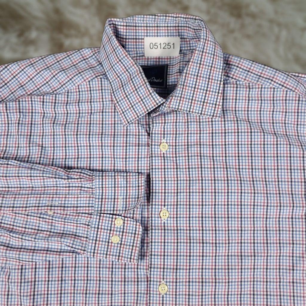 David Donahue David Donahue Shirt Mens Size 16.5 Blue Red Plaid Dress Button Up Long Sleeve Non-Iron Classic Casual Business Size 42R - 1 Thumbnail