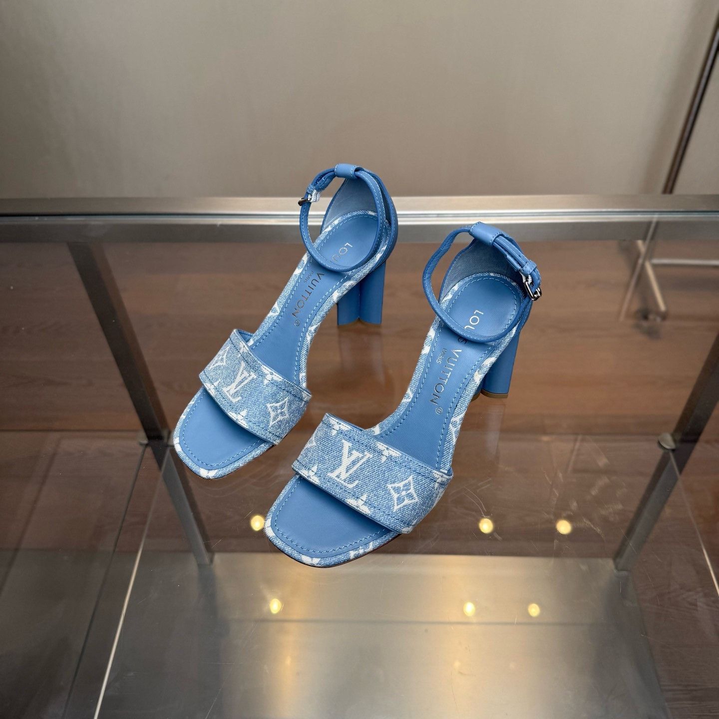 Louis Vuitton Louis Vuitton Blue Denim Monogram Heel Sandals Size US 7 / IT 37 - 1 Thumbnail