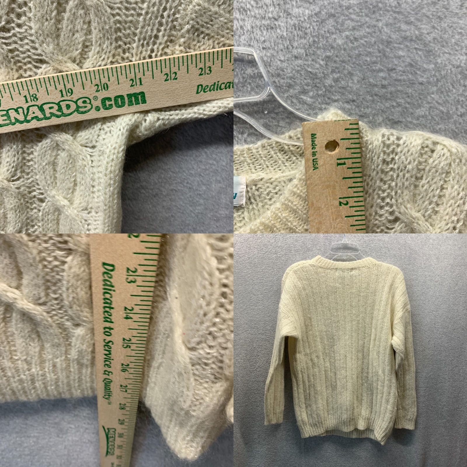 Barrow VINTAGE Croft & Barrow Sweater Womens Medium Ivory Mohair Cable Knit Crew Neck Cardigan 80s Women Size M / US 6-8 / IT 42-44 - 8 Thumbnail
