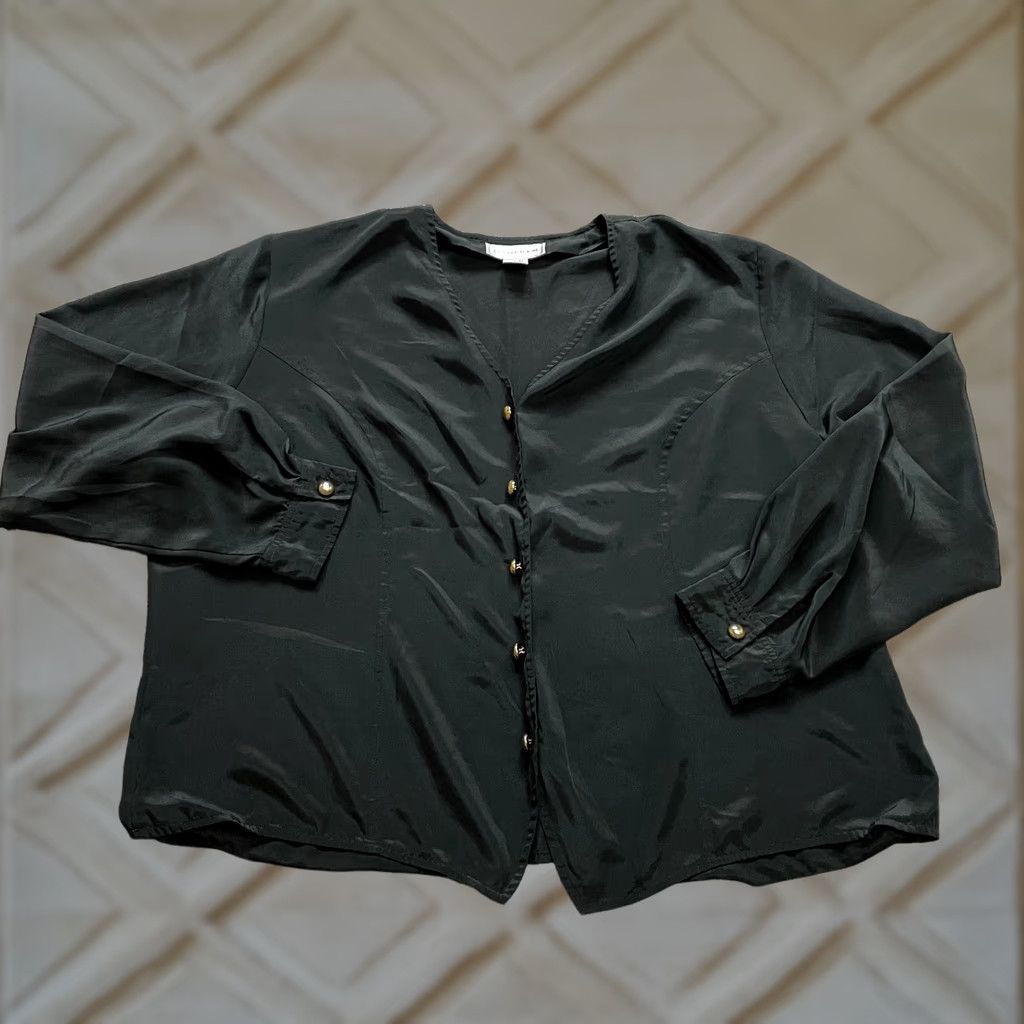MooRER Jennifer Moore Blouse Button Up Shirt Womens 22W / 42 Black Long Sleeve Top Size 3XL / US 20-22 - 1 Thumbnail