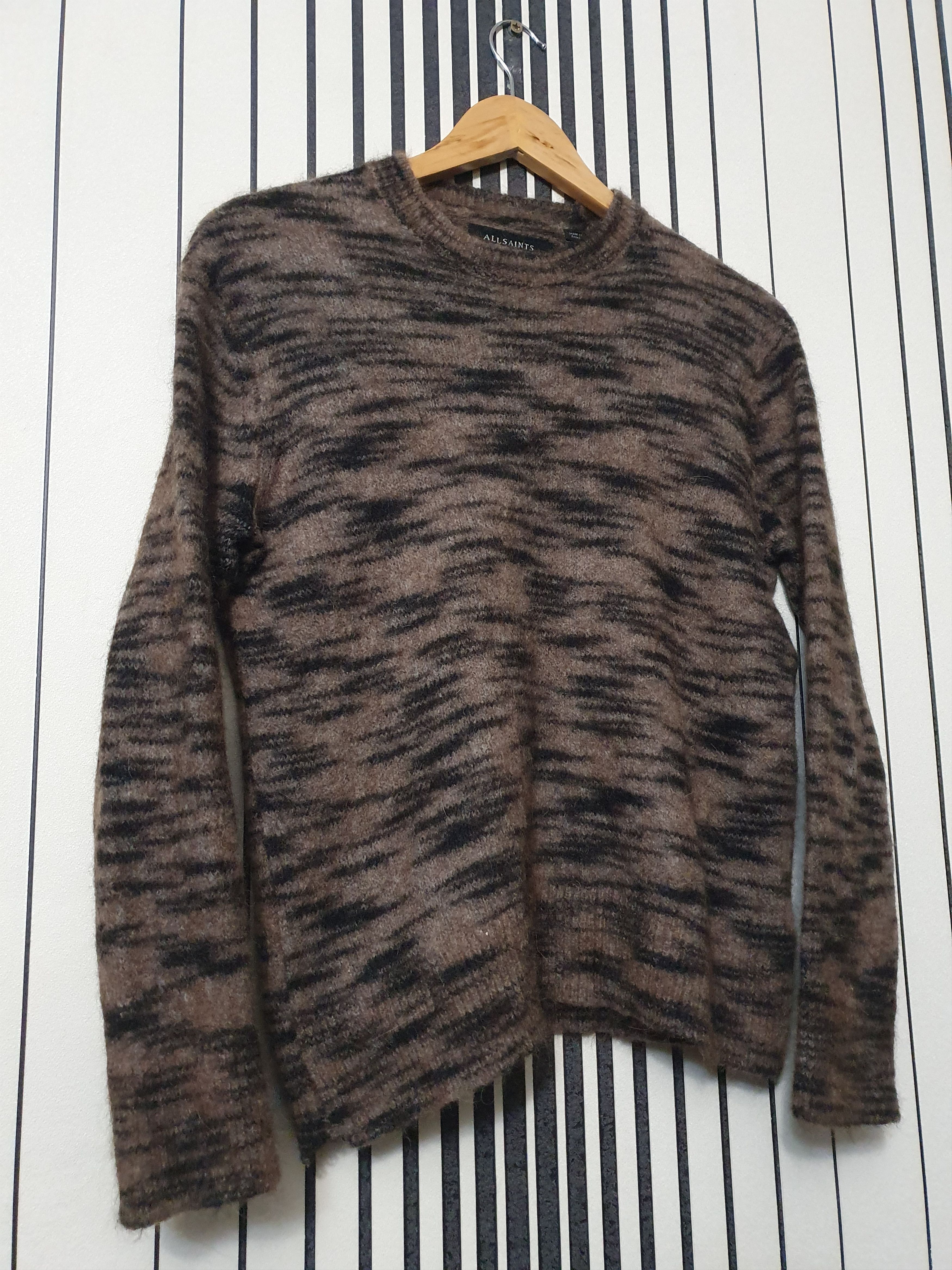 image of Allsaints Mohair Dirty-Camo Y2K Knitted Sweater in Black/Brown, Women's (Size Small)