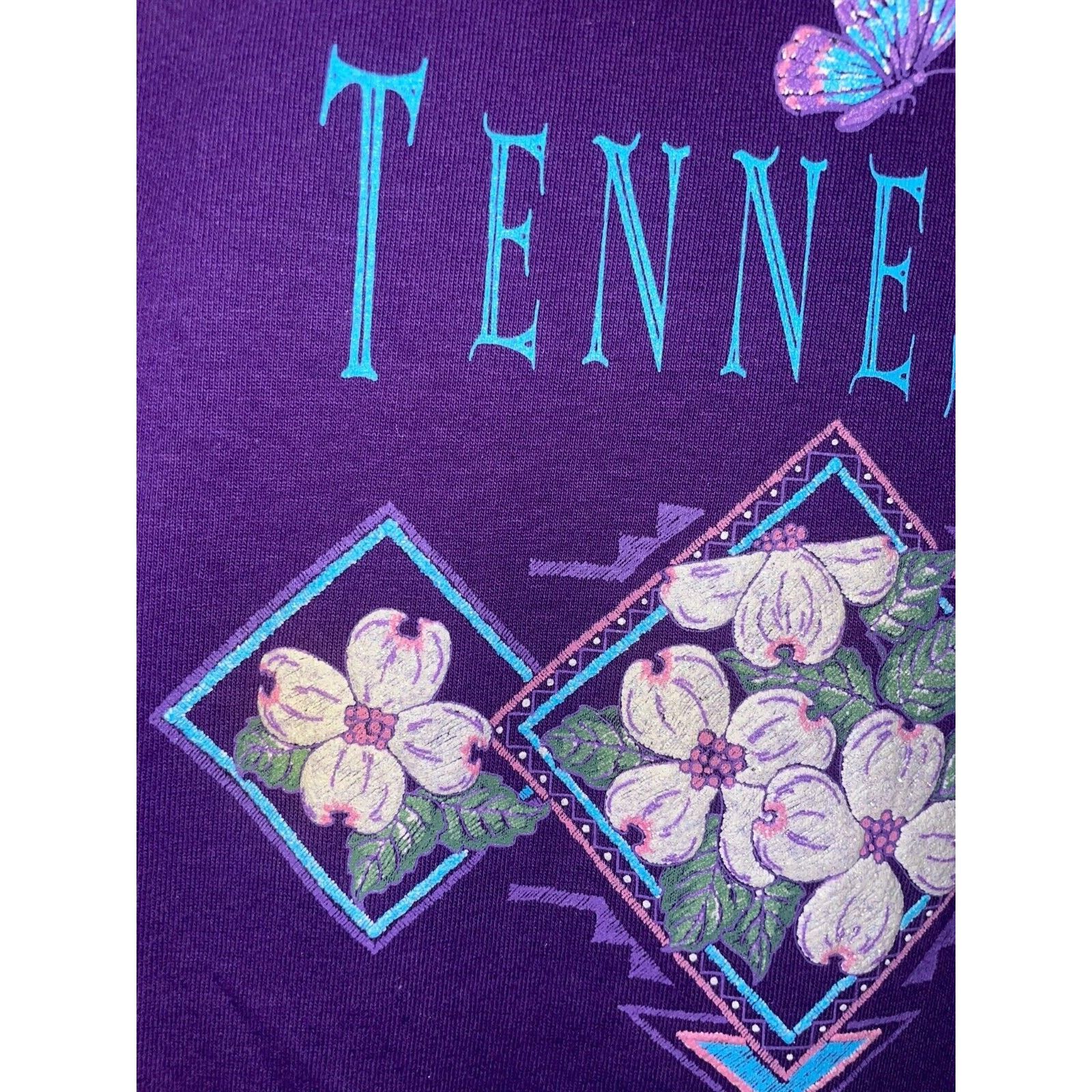 Jerzees Vintage Tennessee Shirt Flowers Purple Graphic Tee 90s VTG L Size US L / EU 52-54 / 3 - 3 Thumbnail