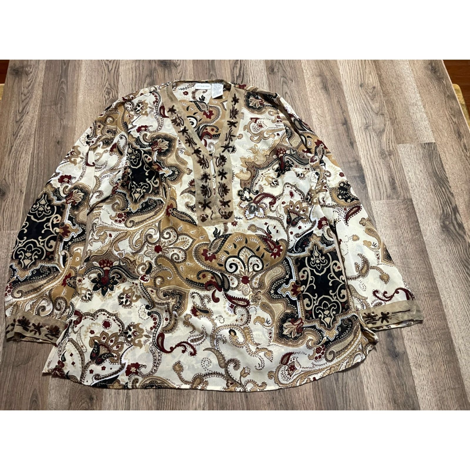 Vintage White Stag Shirt Womens XL Paisley 3/4 Sleeve Dress Top Brown Size XL / US 12-14 / IT 48-50 - 2 Thumbnail