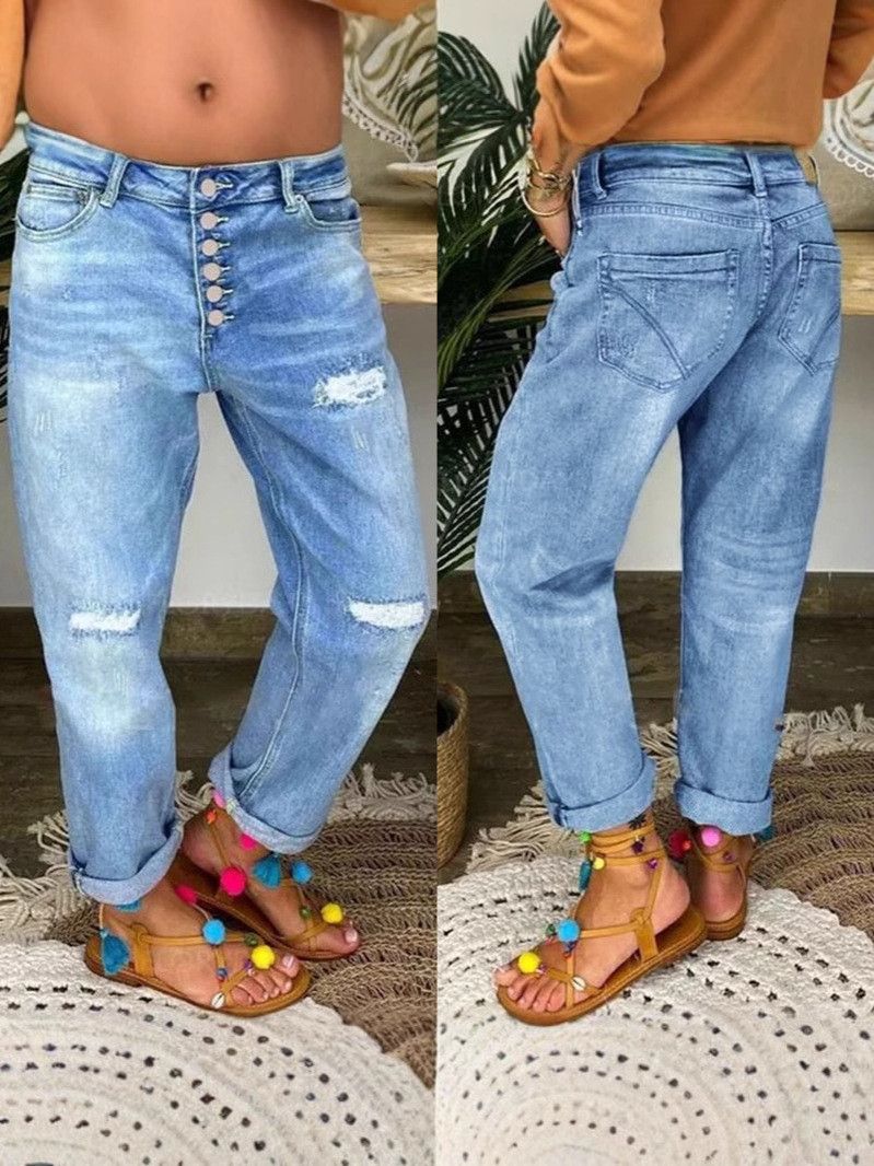 Other Blue ripped jeans loose washed straight casual trousers Size 25" / US 0 / IT 36 - 6 Thumbnail