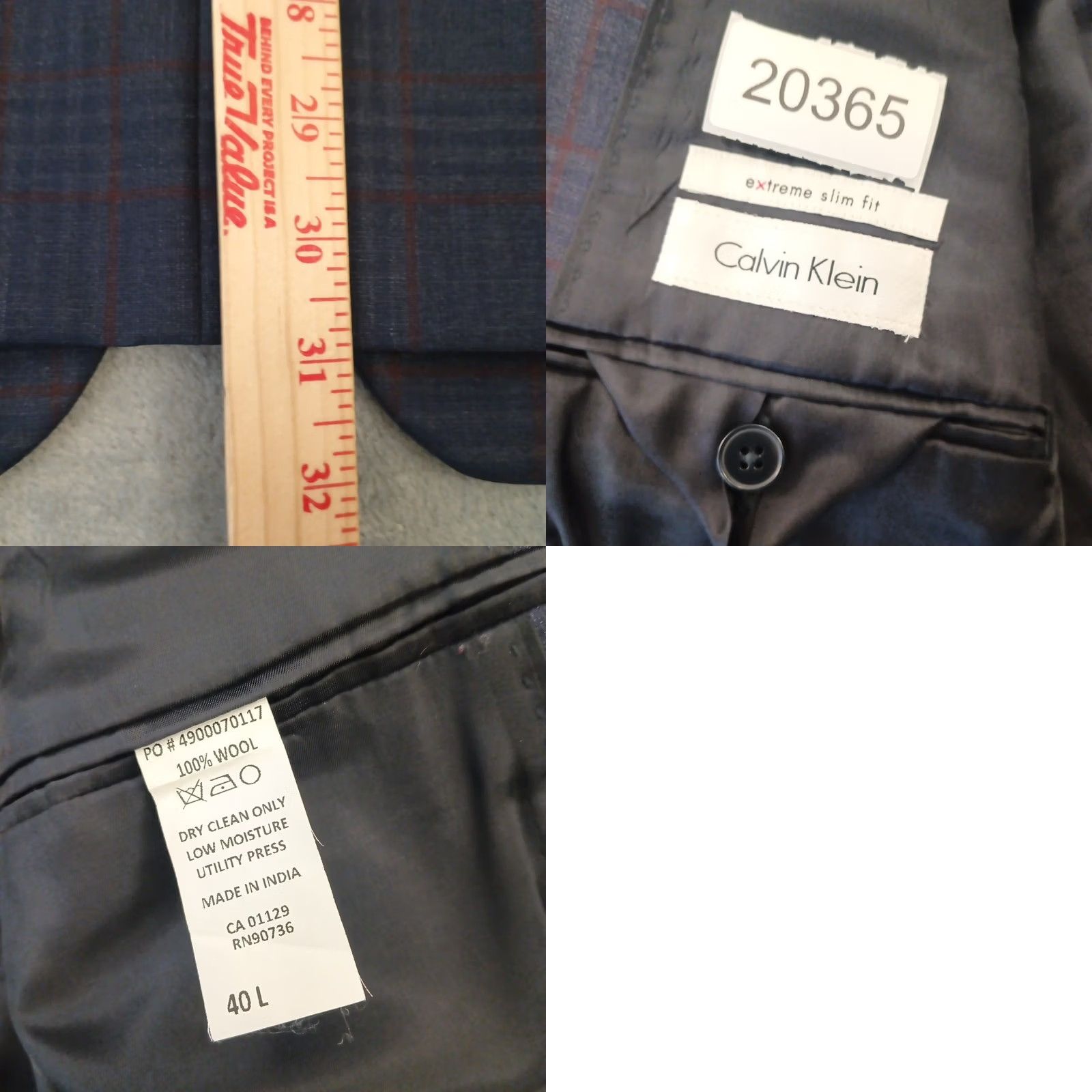 Calvin Klein Calvin Klein Blazer Mens Blue Plaid Extreme Slim Fit Double Vent Wool 40 Long Size 40R - 8 Thumbnail