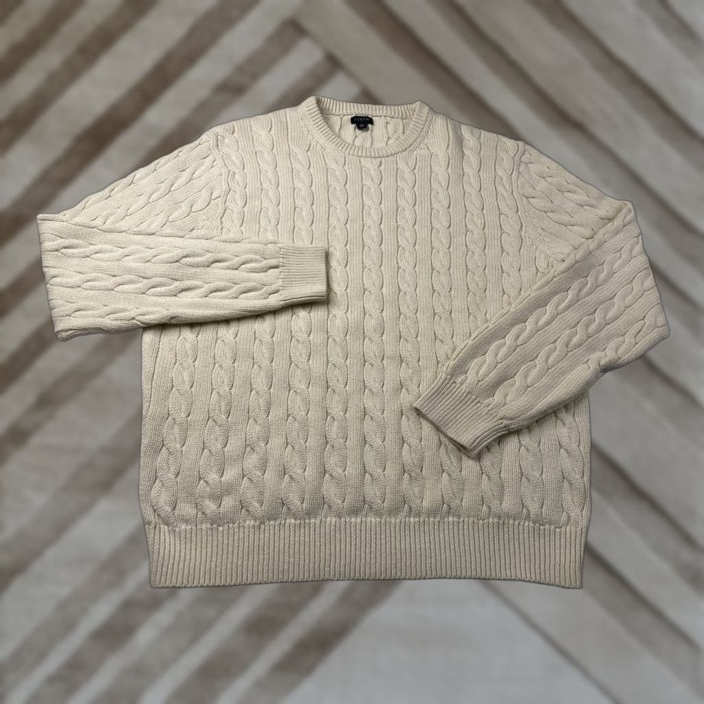 J.Crew VINTAGE J.CREW Cotton Cable Knit Crewneck Sweater Ivory Men’s XL BB696 Fisherman Shirt Pullover Long Sleeve Knit Style Classic Solid Pattern Size US XL / EU 56 / 4 - 1 Thumbnail