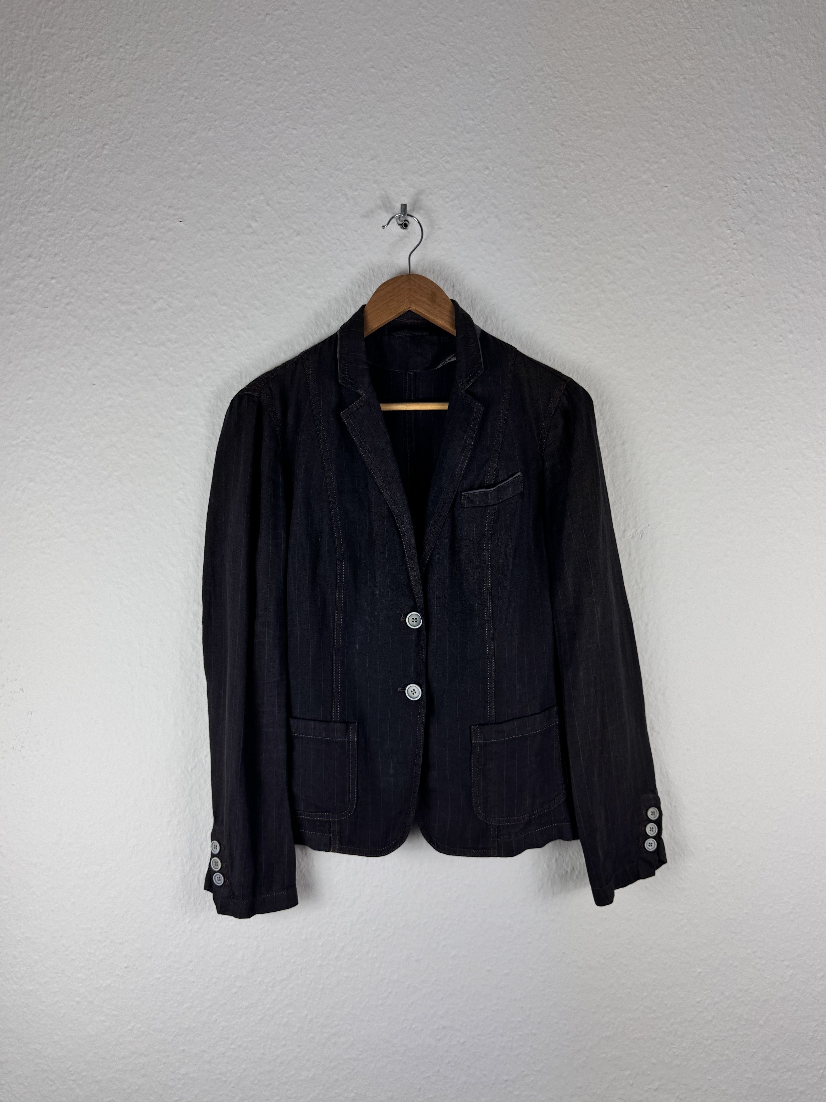 Brunello Cucinelli Women`s BRUNELLO CUCINELLI NAVY 100% LINEN STRIPED BLAZER Size L / US 10 / IT 46 - 2 Thumbnail