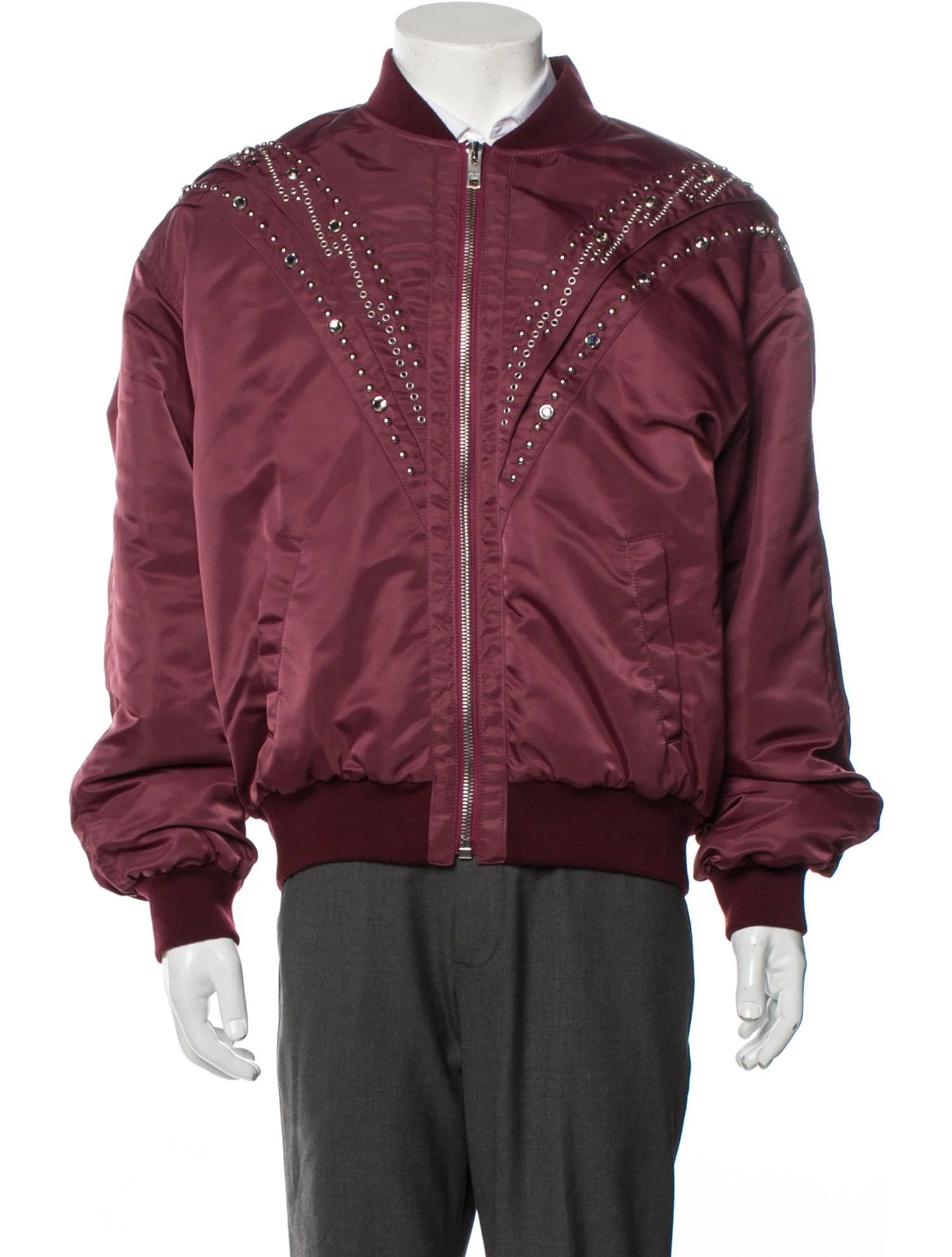 Celine o1bcso1str0925 Embroidered Bomber Jacket in Burgandy Size US M / EU 48-50 / 2 - 2 Thumbnail