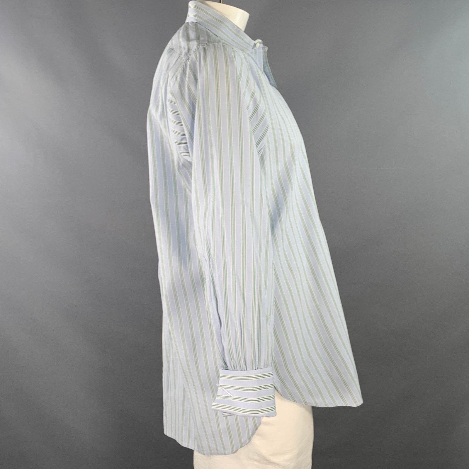 Turnbull & Asser Blue Green Stripe Cotton French Cuff Long Sleeve Shirt Size US L / EU 52-54 / 3 - 3 Thumbnail