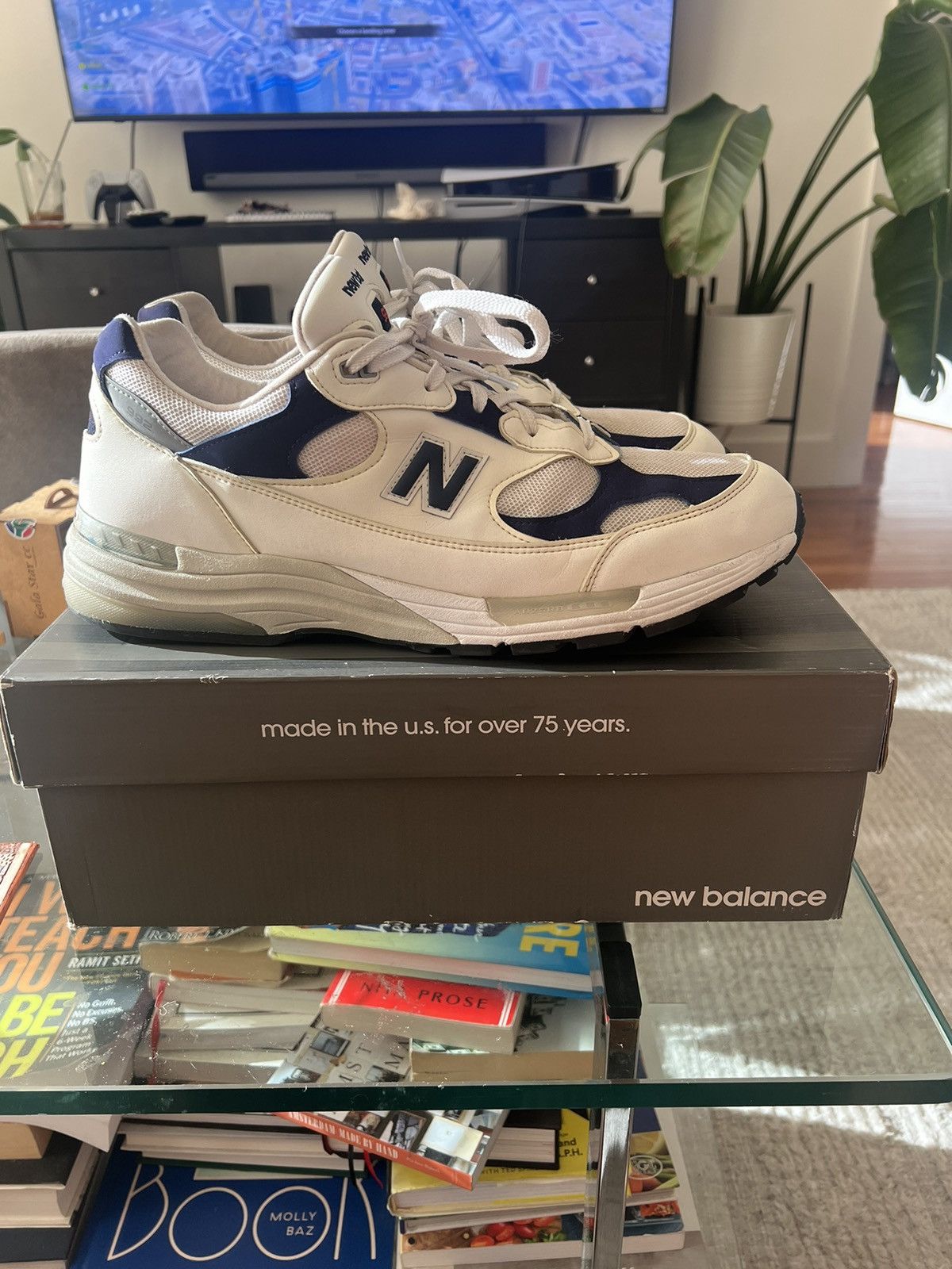 New Balance New Balance 992 M992EC White Navy Leather Size 15