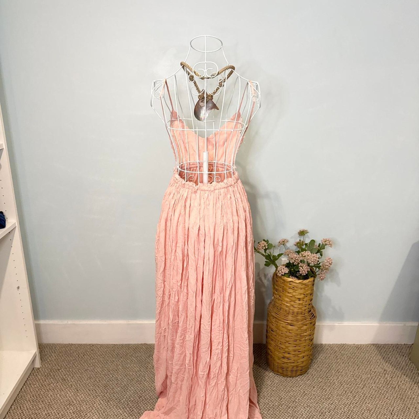 Vintage tiered pink prairie peasant milkmaid sun dress