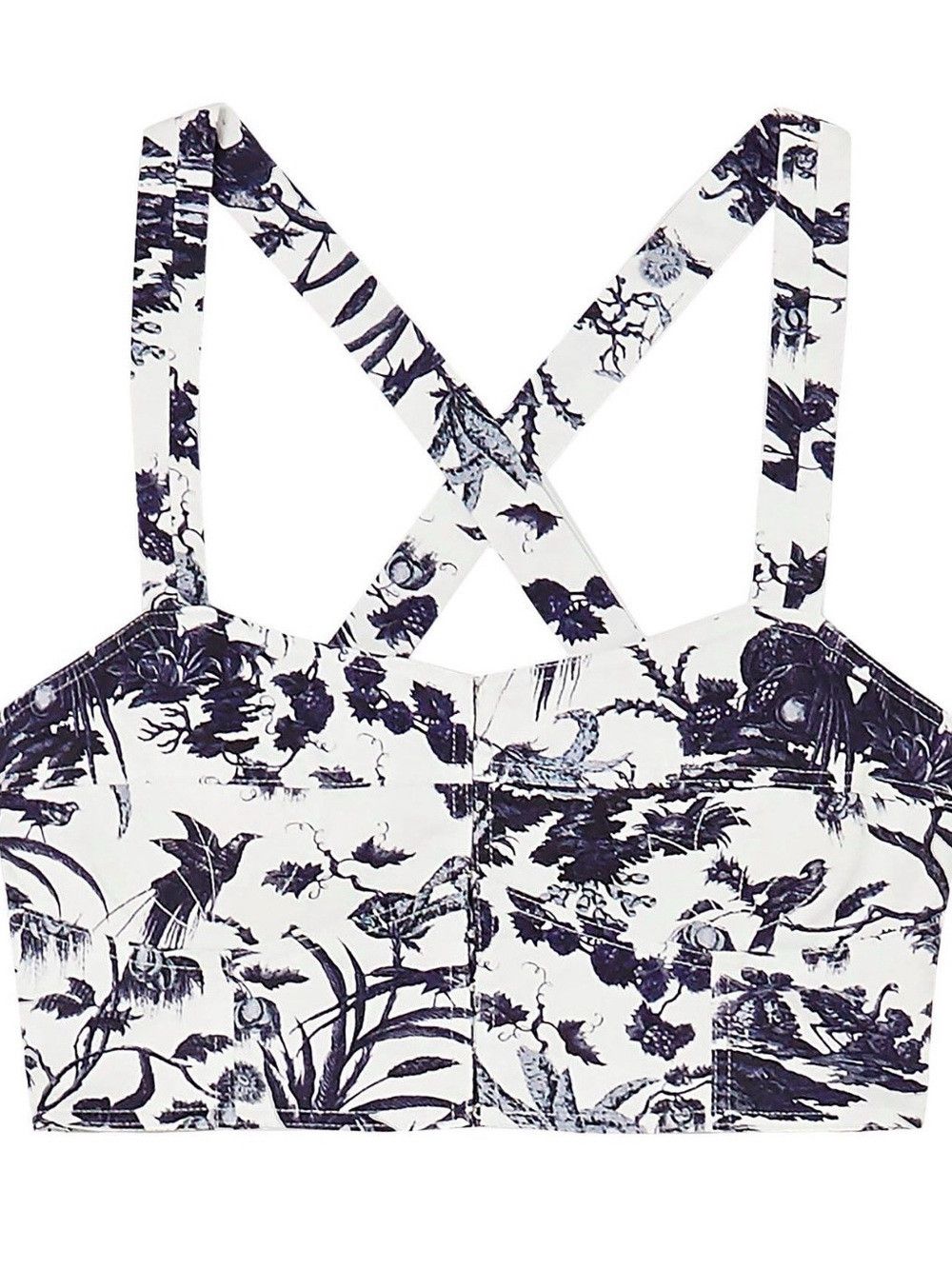 Erdem ERDEM White and Navy Botanical Cross-Back Crop Top Size XL / US 12-14 / IT 48-50 - 1 Thumbnail