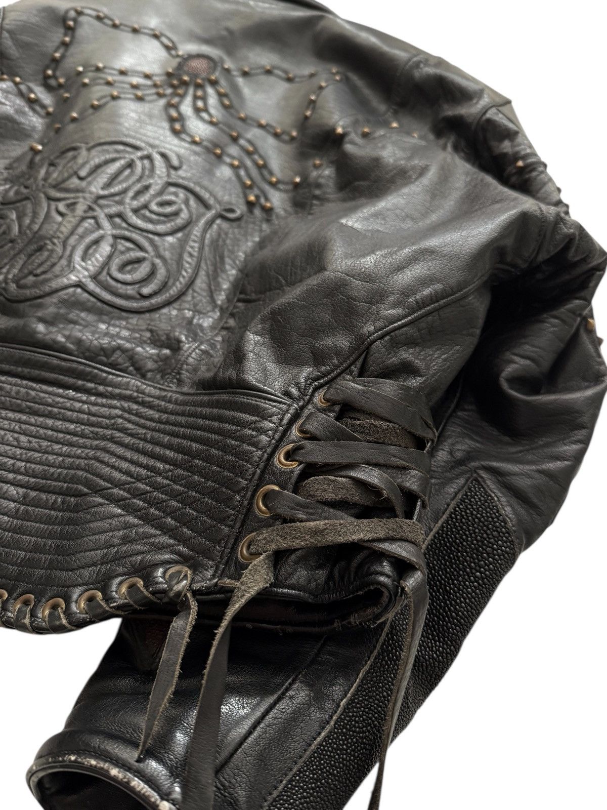 Bill Wall Leather GRAIL 1980’s Armored Brass and Stringray Oversized Leather Size US XL / EU 56 / 4 - 14 Thumbnail