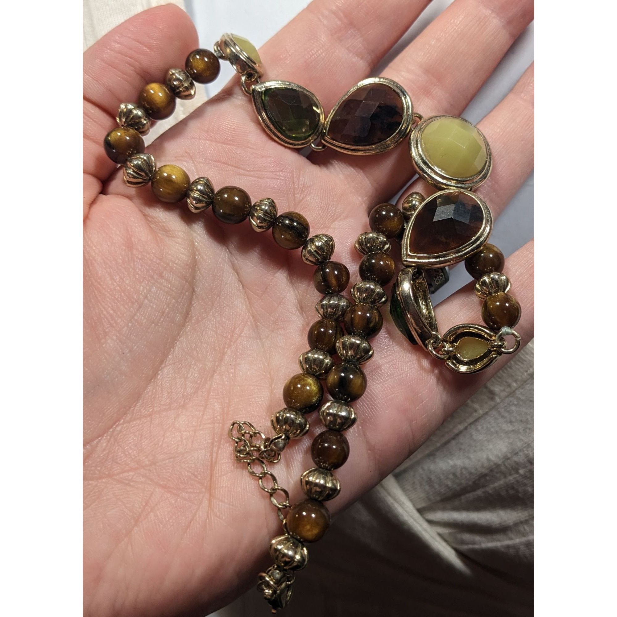Other Vintage Brown And Green Gemmed Necklace With Brown And Silve Size ONE SIZE - 3 Thumbnail
