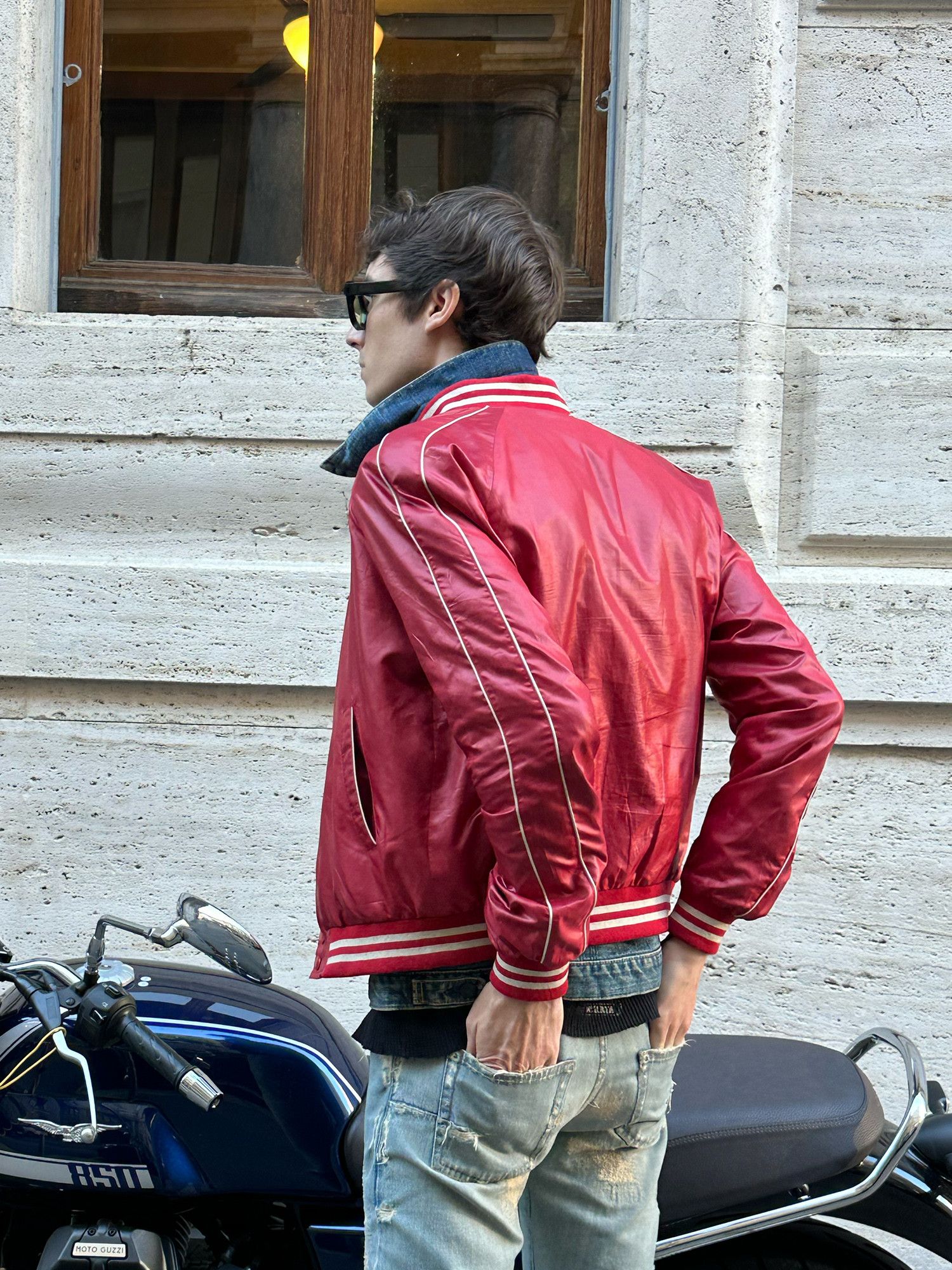 image of Celine Nylon Teddy Jacket in Red, Men's (Size Small)