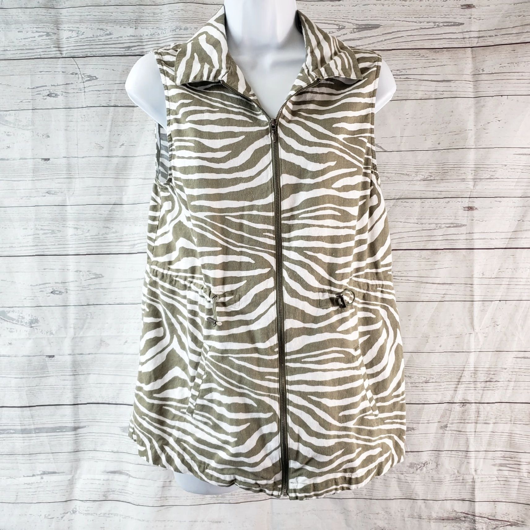 Vintage Chico's Womens Vest Small Olive Green Linen Blend Full Zip Vest Zip Size S / US 4 / IT 40 - 2 Thumbnail