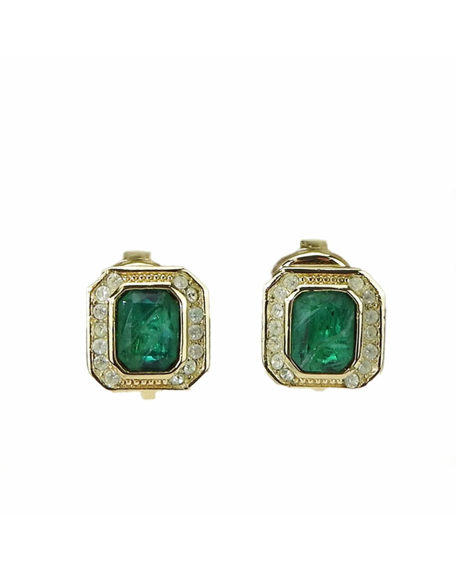 image of Dior Vintage Rhinestone Embellished Metal Earrings in Gold, Women's