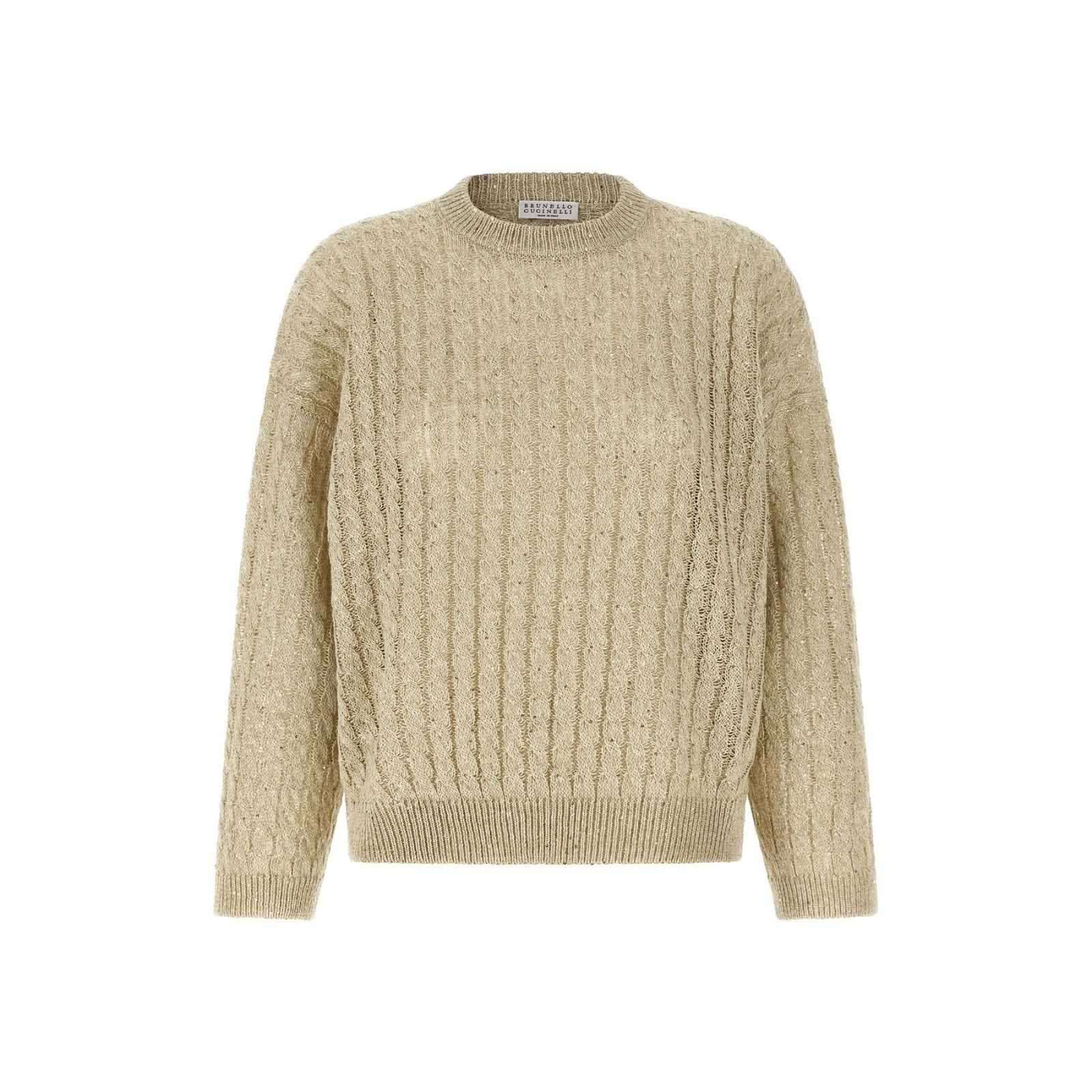 Brunello Cucinelli BRUNELLO CUCINELLI Dazzling Cable Beige Linen Blend Sweater Size ONE SIZE - 1 Thumbnail