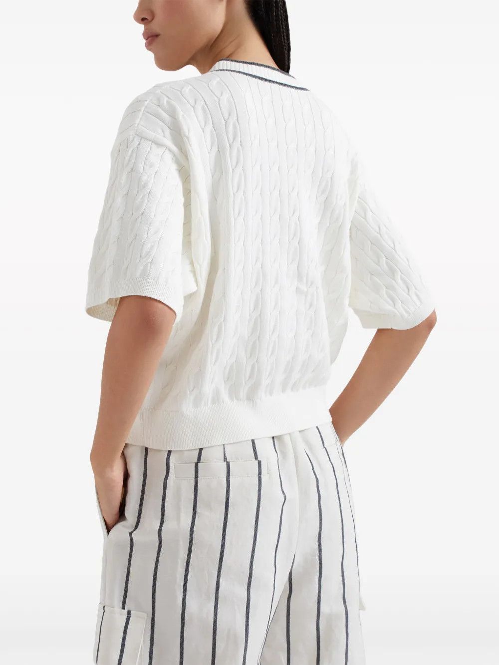 Brunello Cucinelli o1la1rc1a0425 Cardigan in White Size M / US 6-8 / IT 42-44 - 3 Thumbnail