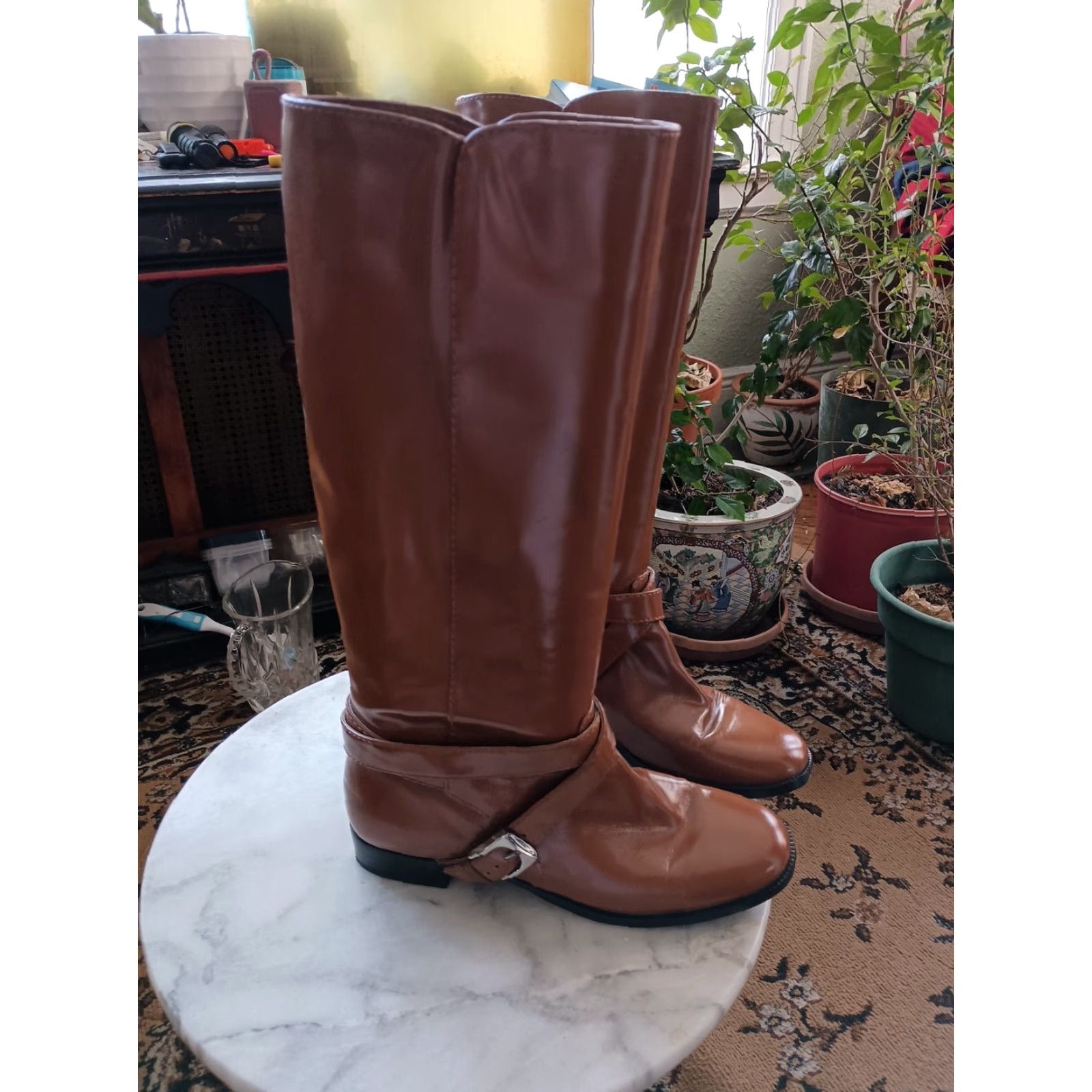 Marc Jacobs VINTAGE Marc Jacobs Boots Brown Patent Leather 39 8 US Women Mid Calf Biker Shaft 16 in Mens Womens Girls Tags: none Size US 8 / IT 38 - 3 Thumbnail