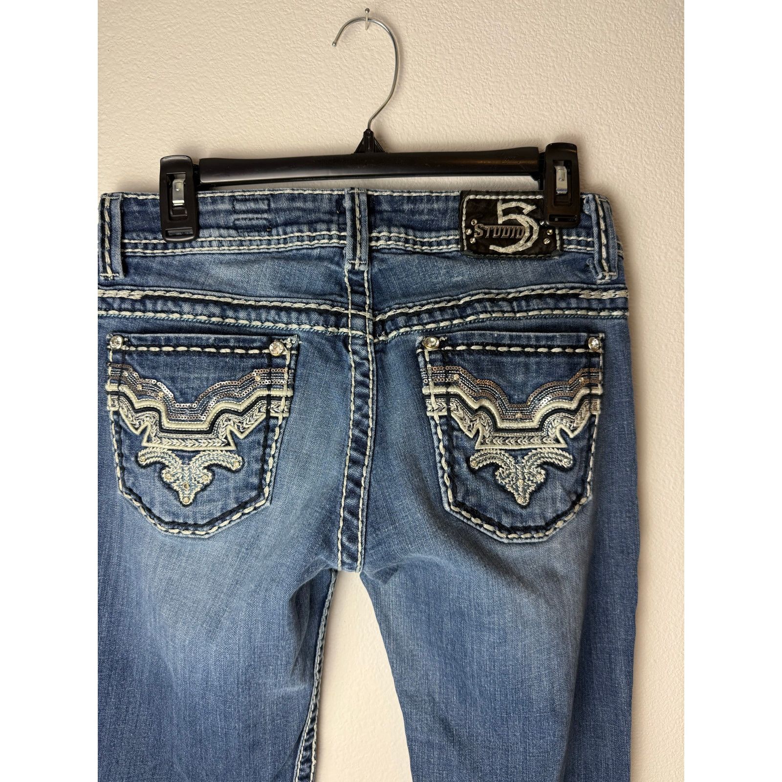 Miss Me Studio 5 Bootcut Jeans 29v33, Thick Stitch Embellished bling Size 29" - 1 Thumbnail