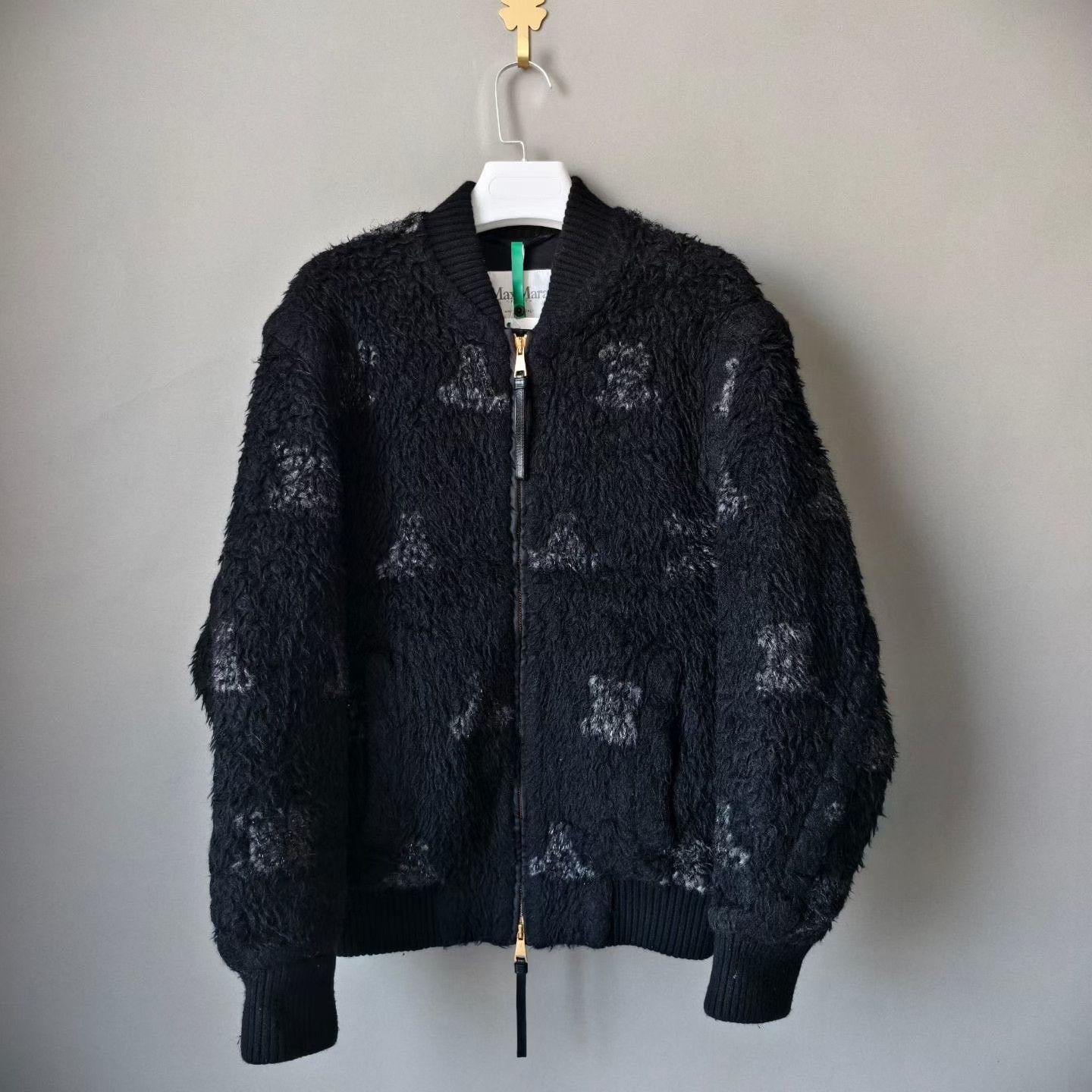 Max Mara MaxMara Black Alpaca Full Print Teddy Jacket Size S / US 4 / IT 40 - 1 Thumbnail