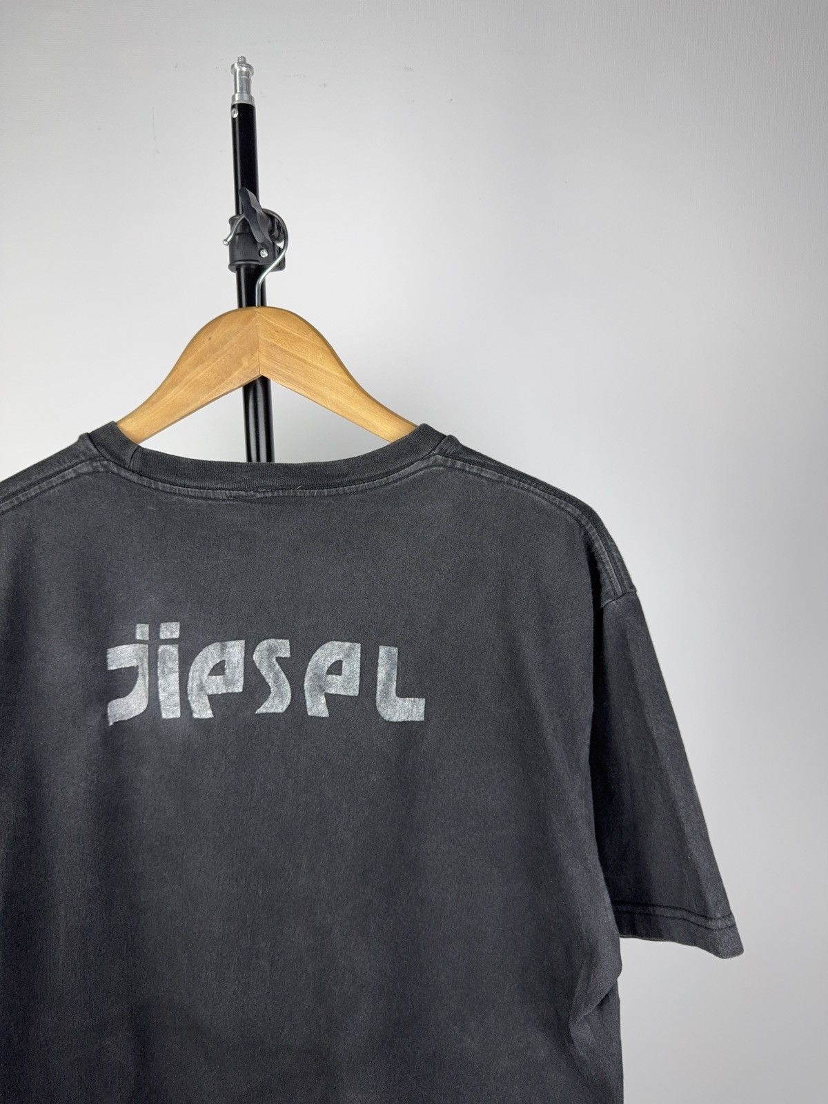 90s Diesel Denim Division Logo Tee Faded Black Y2K Style XL