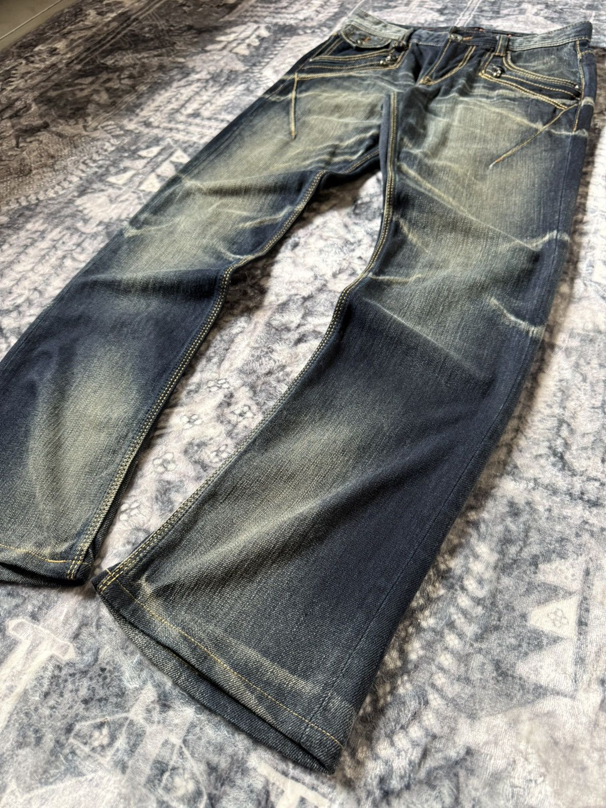 GOSTAR DE FUGA Nicole Club Muddy Wash Bold Contrast Stitched Flared Jeans Size US 30 / EU 46 - 4 Thumbnail