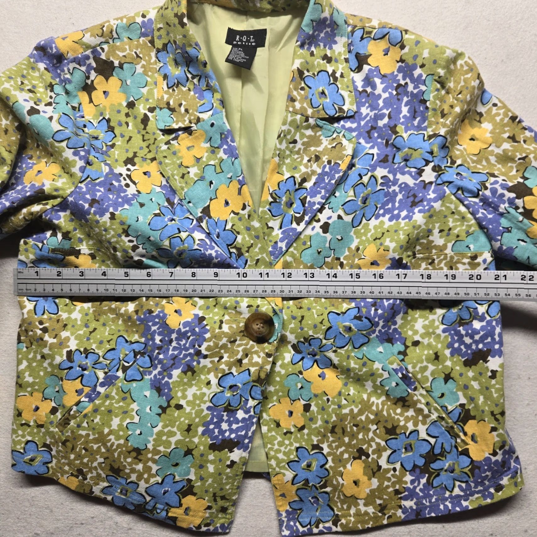 Vintage R.Q.T Blazer Women PL Floral Linen Blend Vintage Jacket Size L / US 10 / IT 46 - 3 Thumbnail