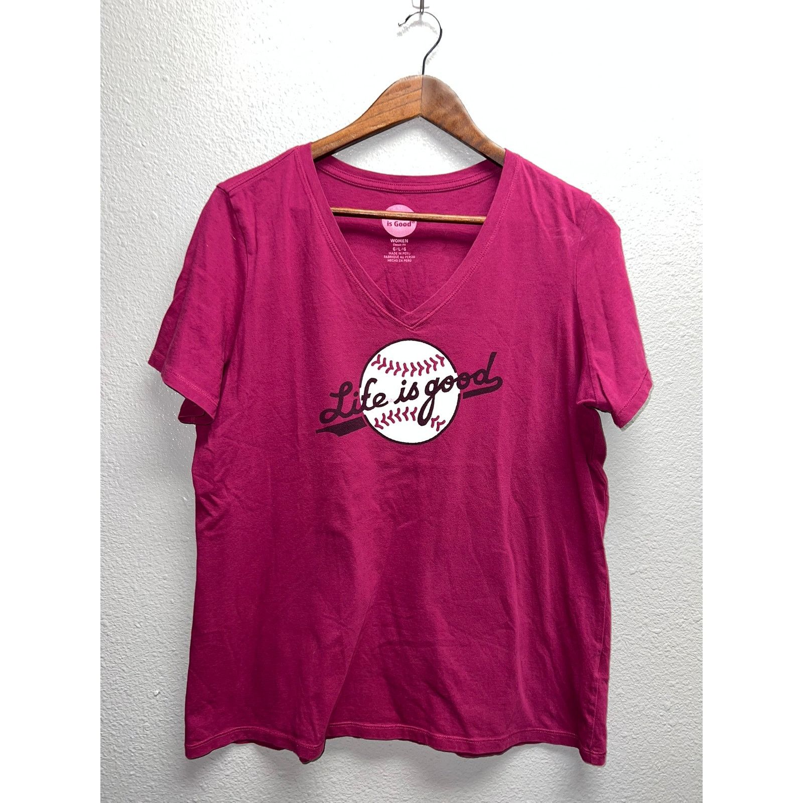 Vintage Womens Life Is Good Baseball Shirt Purple Pink Softball Top Size L / US 10 / IT 46 - 1 Thumbnail