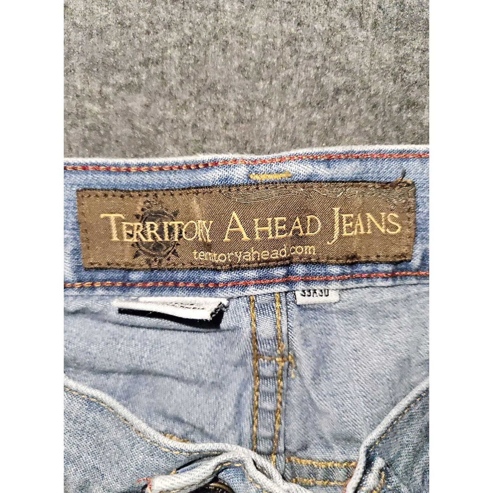 The Territory Ahead Territory Ahead Jeans Straight Men's 33x30 Mid Rise Blue Denim Preppy Comfort Pockets Logo Relaxed Regular Inseam 25 Size US 33 - 2 Thumbnail
